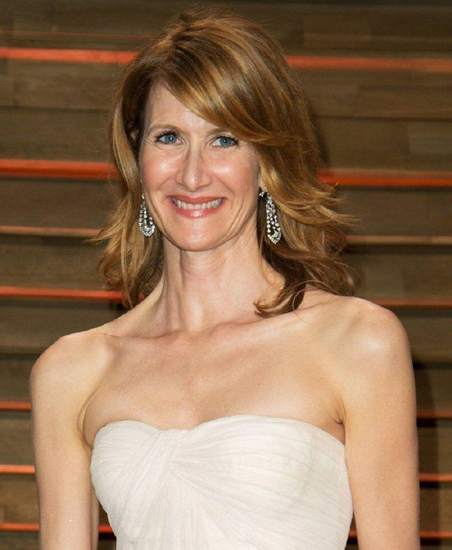 Laura Dern, white strapless dress, sparkling earrings, SD Phone Wallpaper