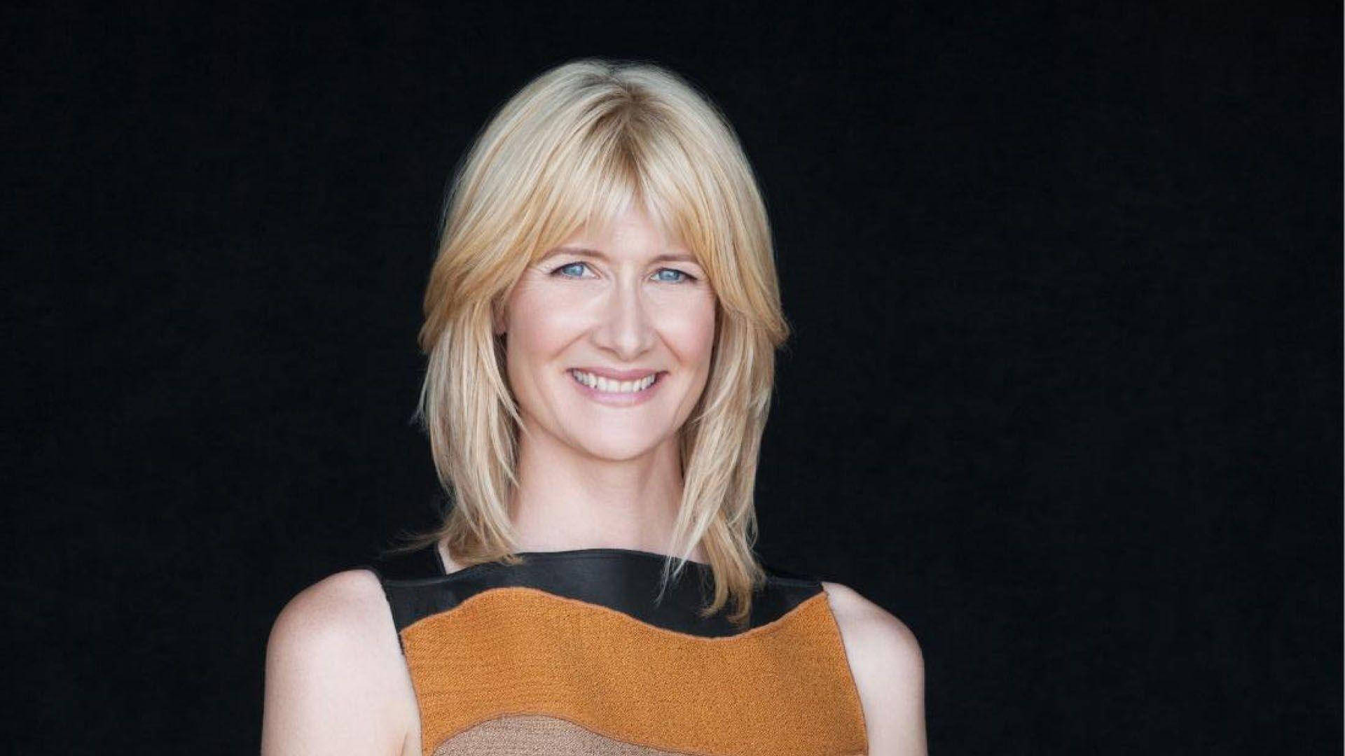 Laura Dern, blonde, black and orange textured top, Full HD Desktop Wallpaper
