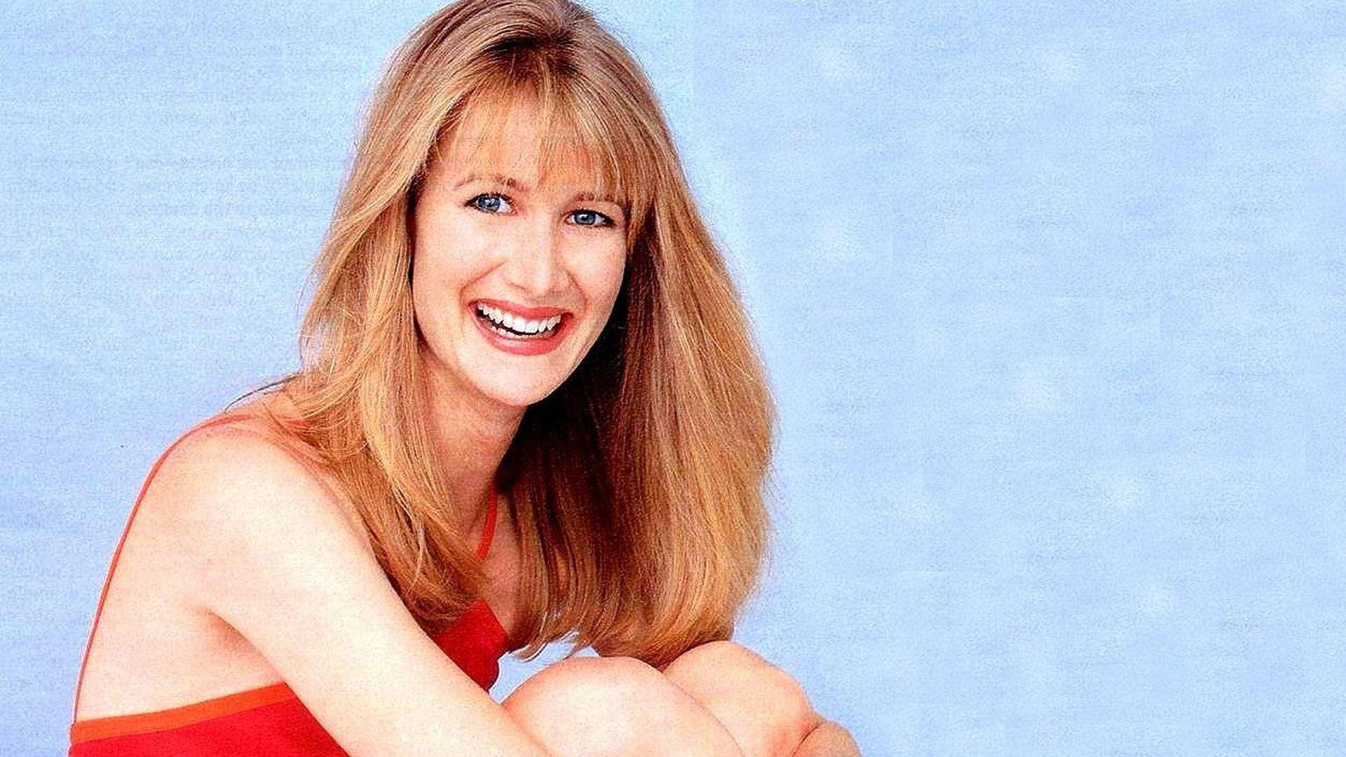 Laura Dern, blonde hair, bright red top, Full HD Desktop Wallpaper