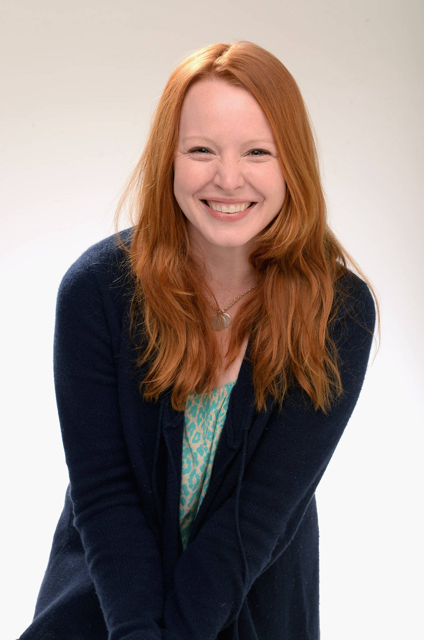 Lauren Ambrose, vibrant red hair, navy cardigan, Full HD Phone Wallpaper