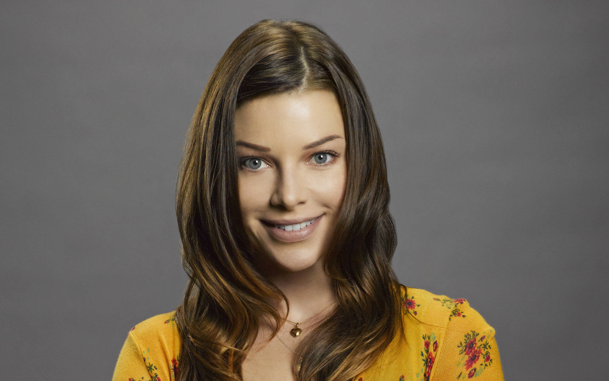 Lauren German, yellow floral top, long brown hair, Full HD Desktop Wallpaper