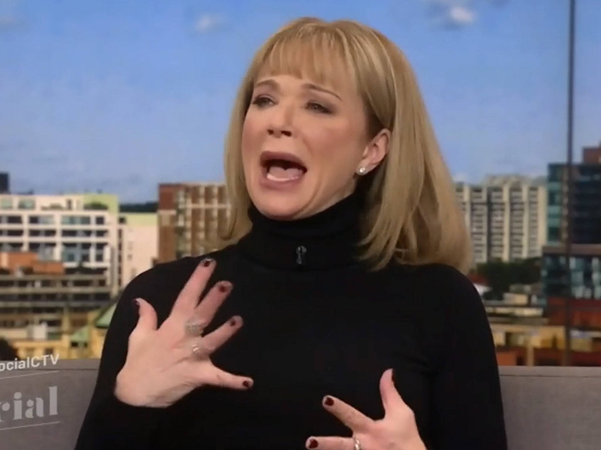 Lauren Holly, talk show, black turtleneck, Full HD Desktop Wallpaper