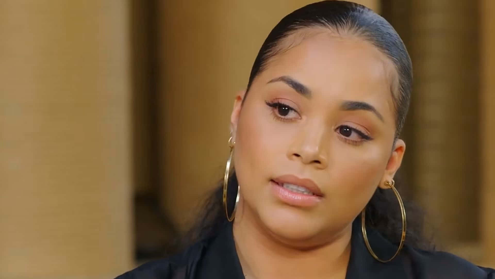 Lauren London, gold hoop earrings, black top, Full HD Desktop Wallpaper