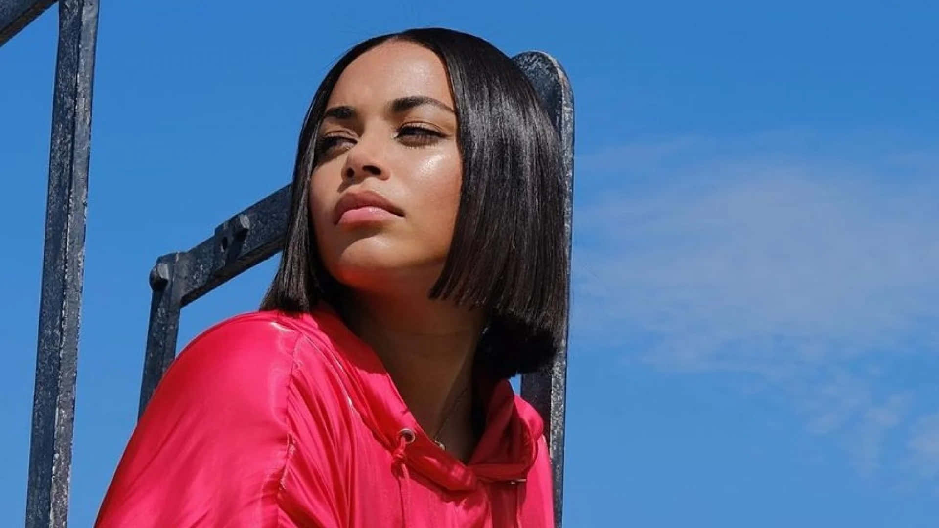 Lauren London, short bob haircut, bright pink hoodie, Full HD Desktop Wallpaper