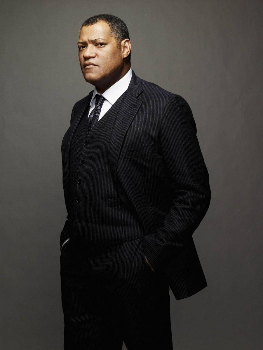Laurence Fishburne, dark pinstripe suit, hands in pockets, SD Phone Wallpaper