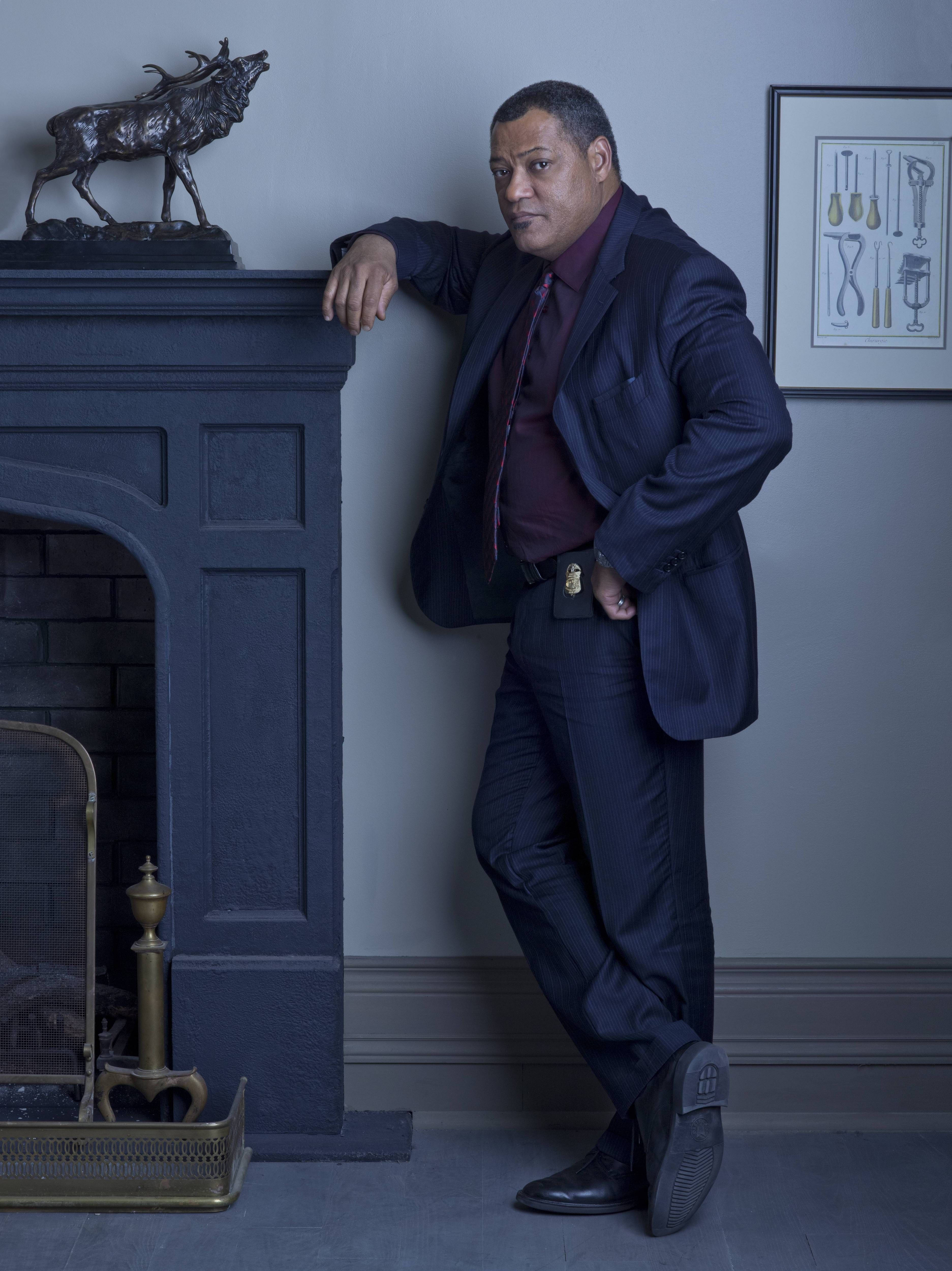 Laurence Fishburne, black attire, dark suit, 4K Phone Wallpaper