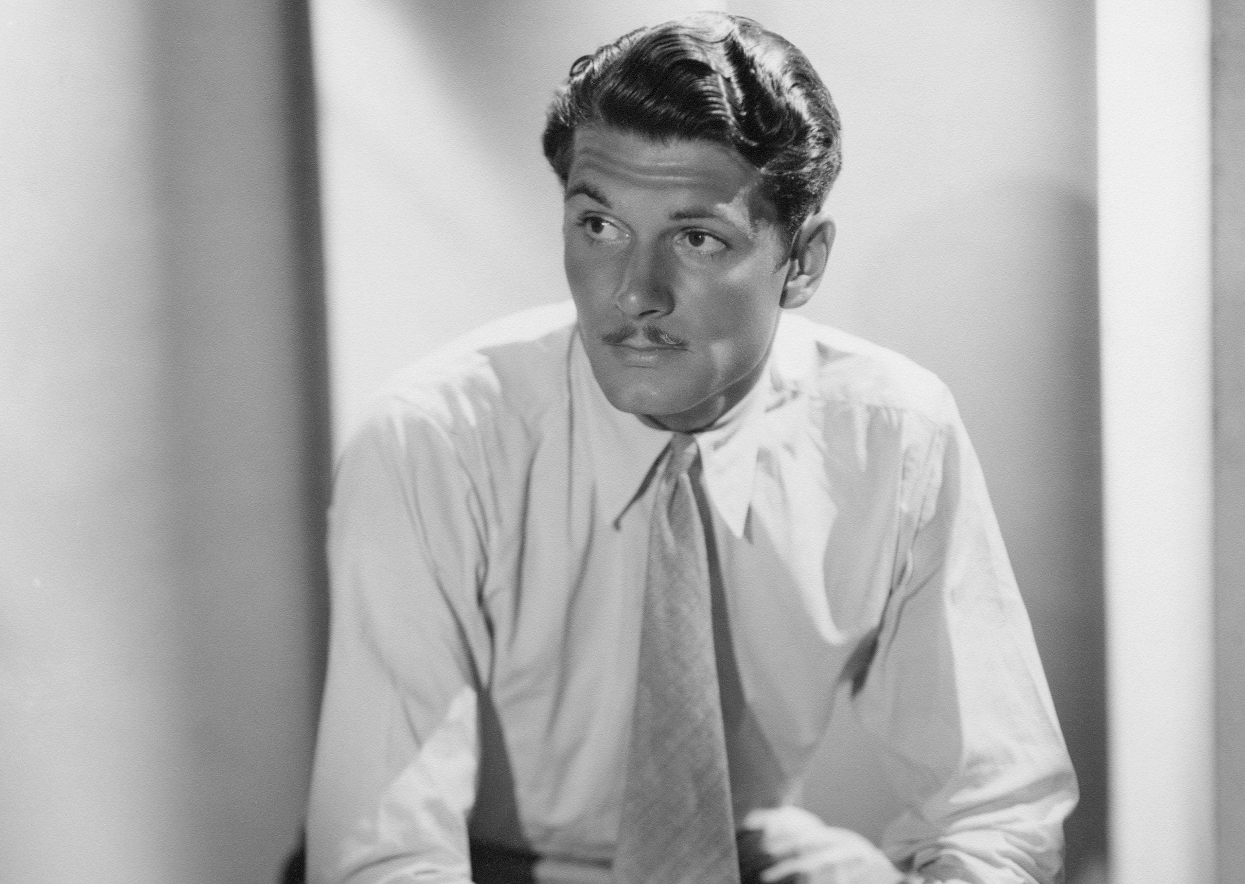 Laurence Olivier, English actor, black and white portrait, 2K Desktop Wallpaper