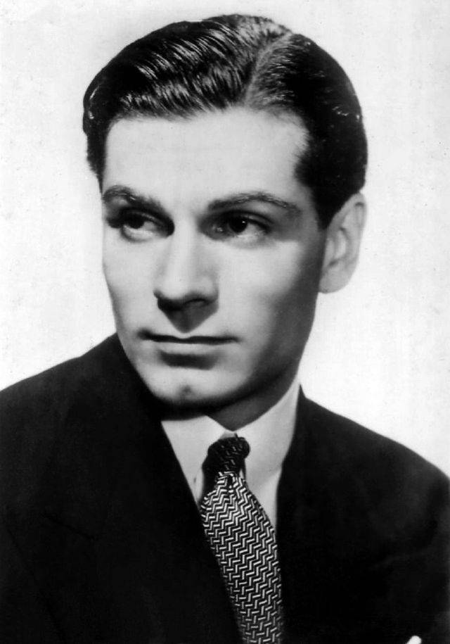 Laurence Olivier, young English actor, black and white portrait, SD Phone Wallpaper