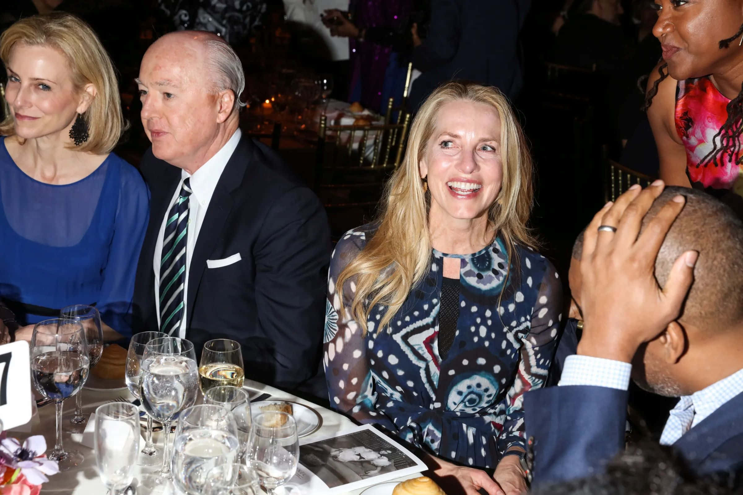 Laurene Powell Jobs, elegant dinner event, candlelit dinner table, Full HD Desktop Wallpaper