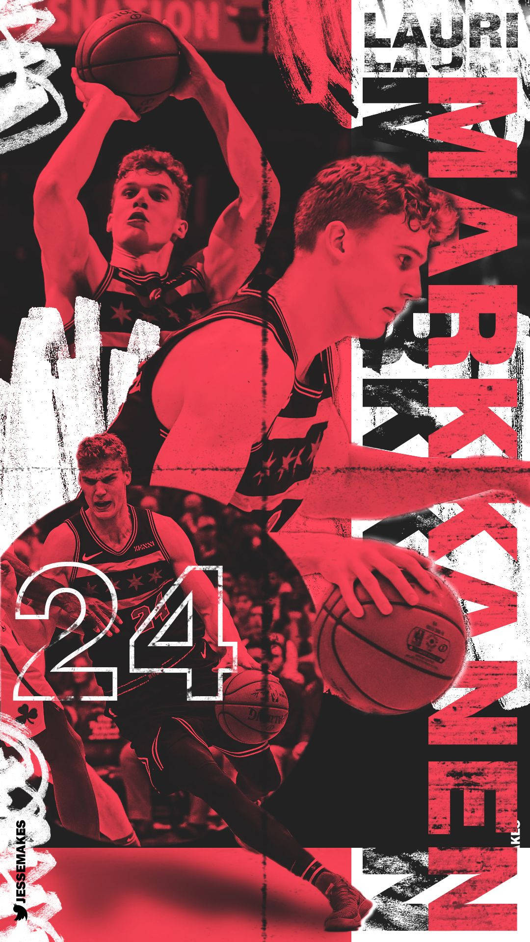 Lauri Markkanen, number 24, red and black, Full HD Phone Wallpaper