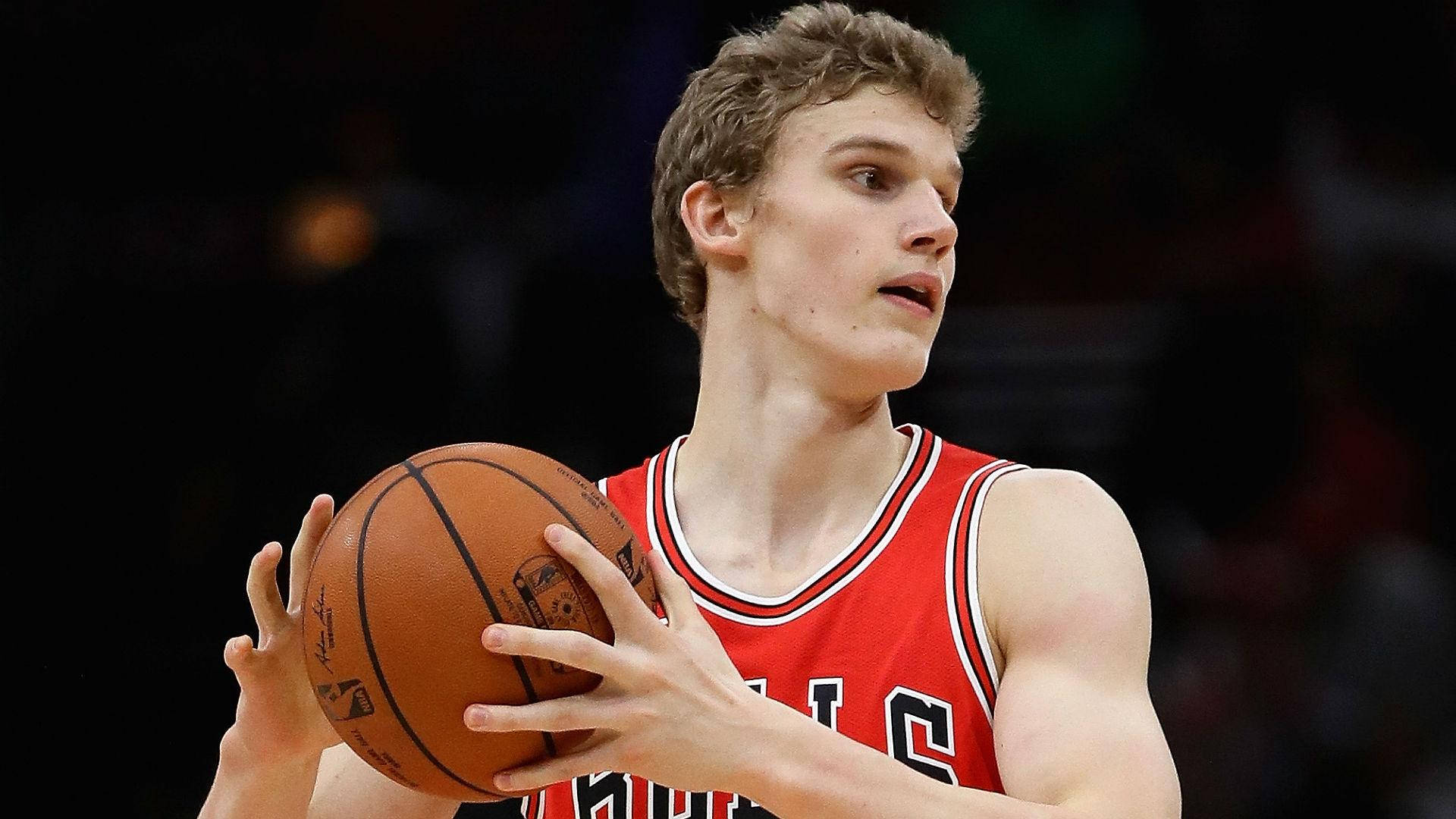 Lauri Markkanen, red jersey, basketball player, Full HD Desktop Wallpaper