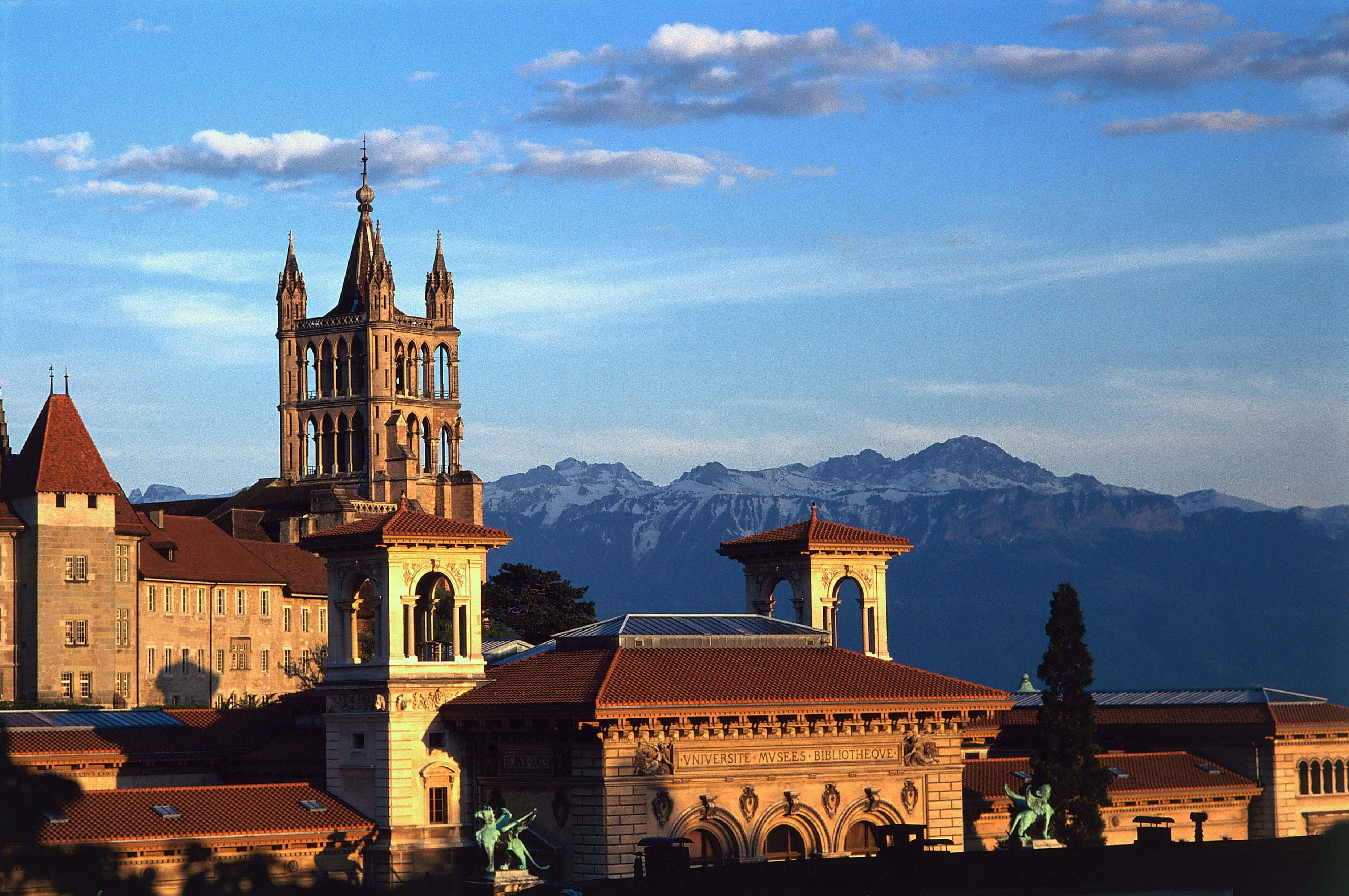 Lausanne, historical architecture, sunset, 2K Desktop Wallpaper