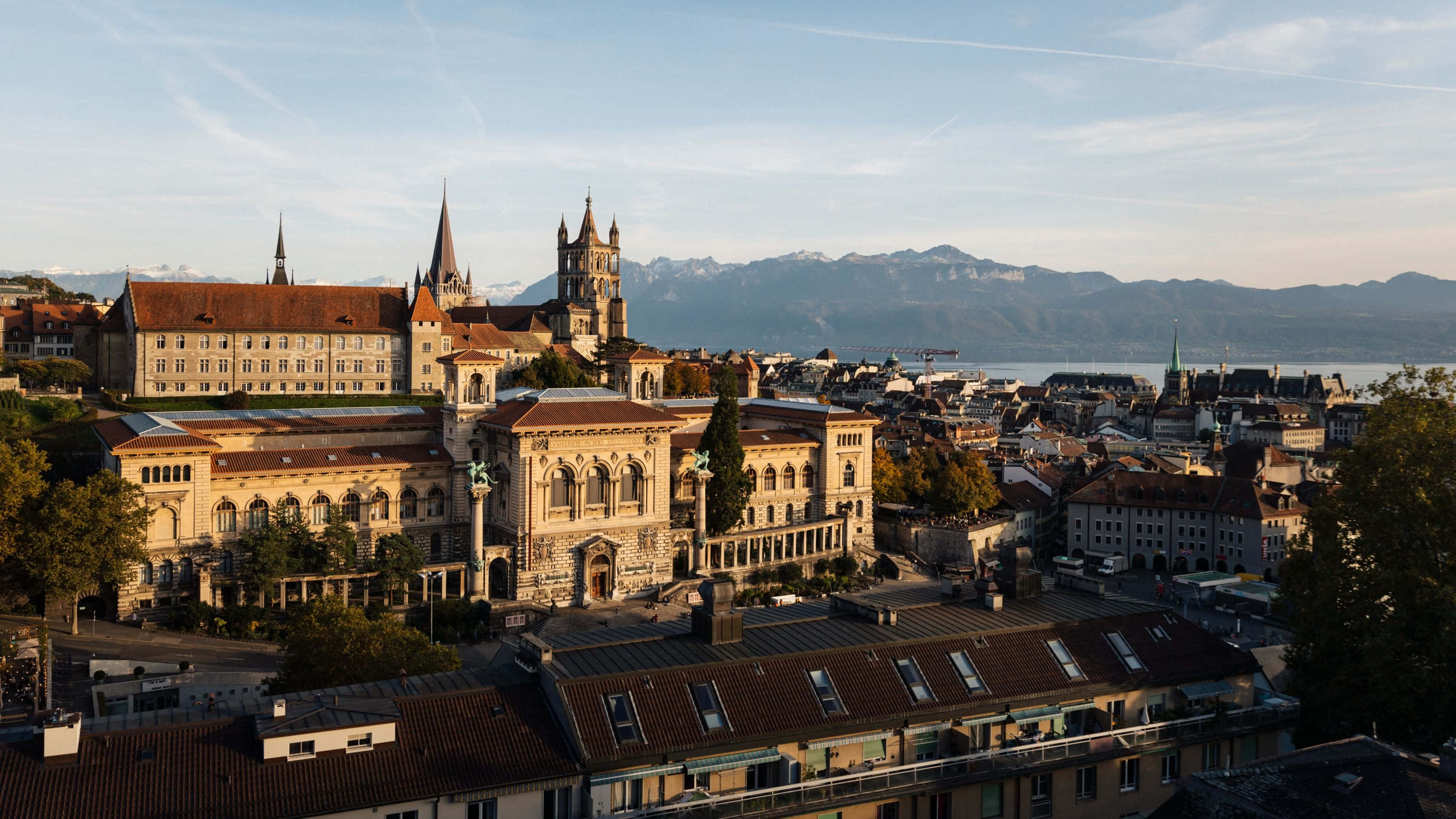 Lausanne, cityscape, dusk, 2K Desktop Wallpaper