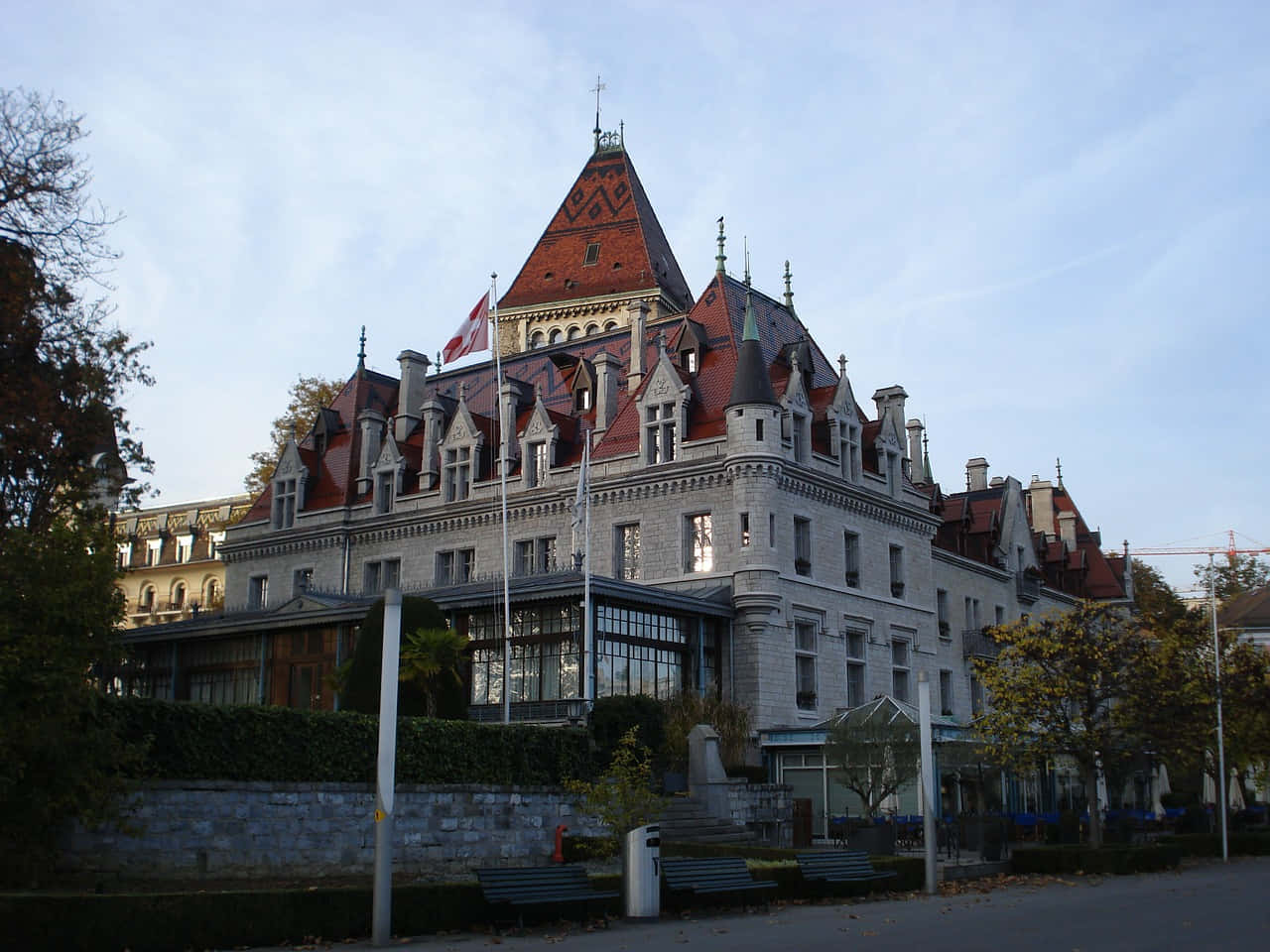 Lausanne, castle, red tiled roofs, HD Desktop Wallpaper