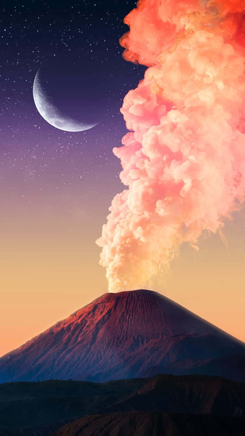 pink smoke, orange smoke, starry twilight sky, HD Phone Wallpaper