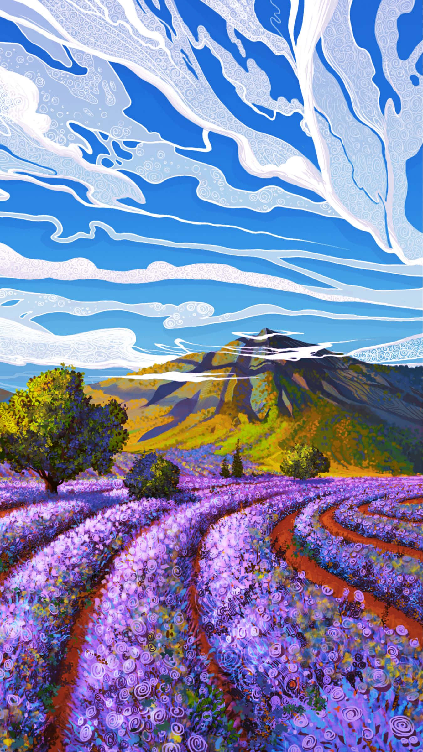 Lavender Field, vibrant purple, blue sky, Full HD Phone Wallpaper