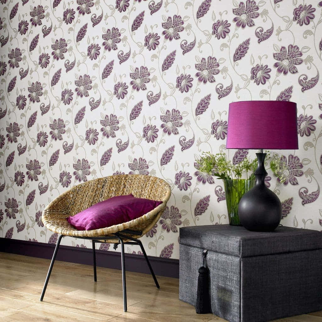 magenta pillow, dark ottoman, lamp, SD Desktop Wallpaper
