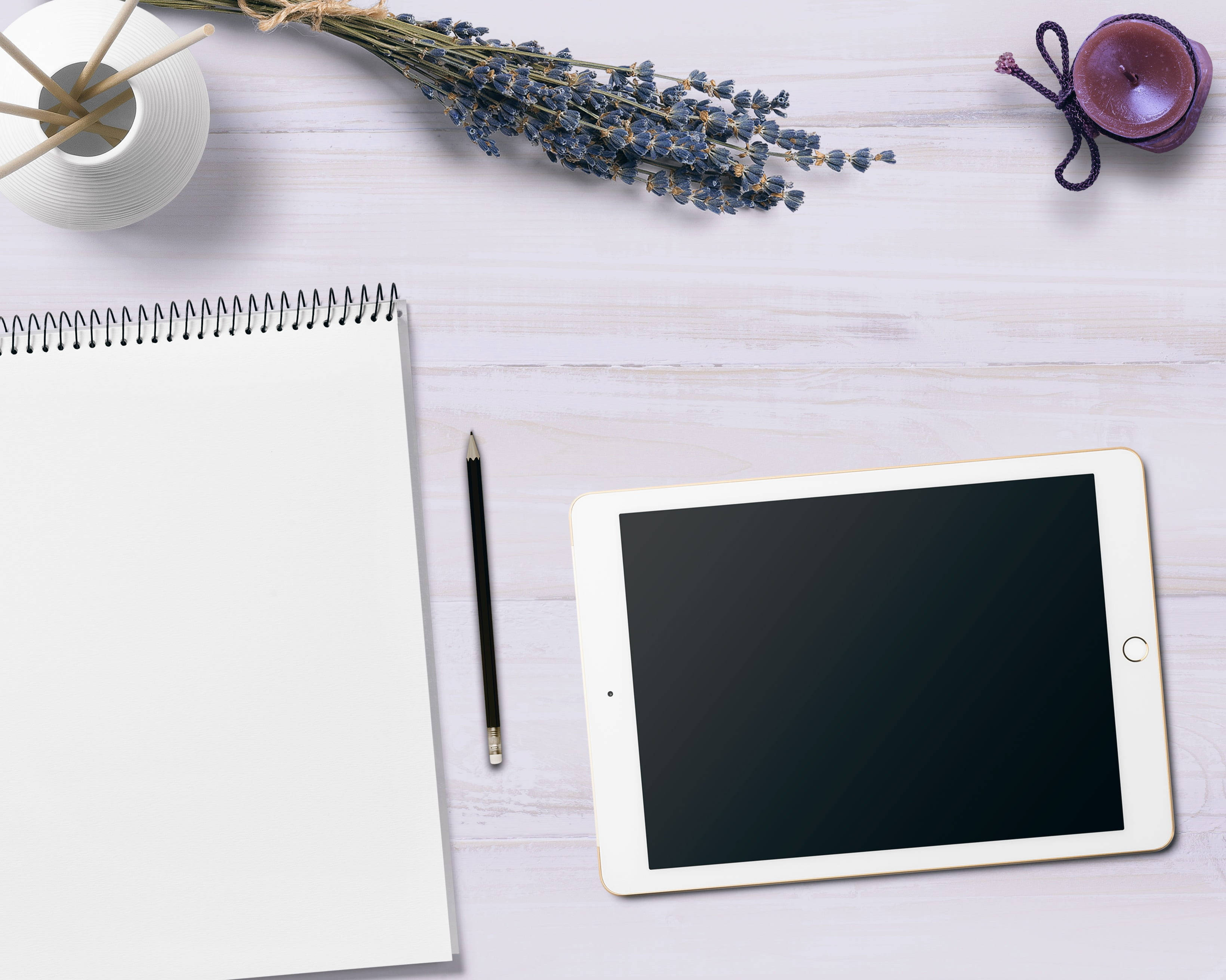 notepad, tablet, laptop, 2K Desktop Wallpaper