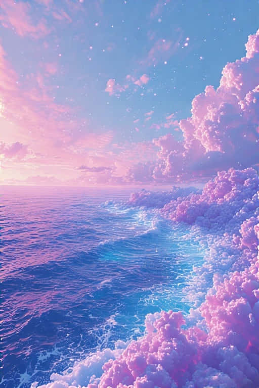vaporwave, ocean, horizon, SD Phone Wallpaper