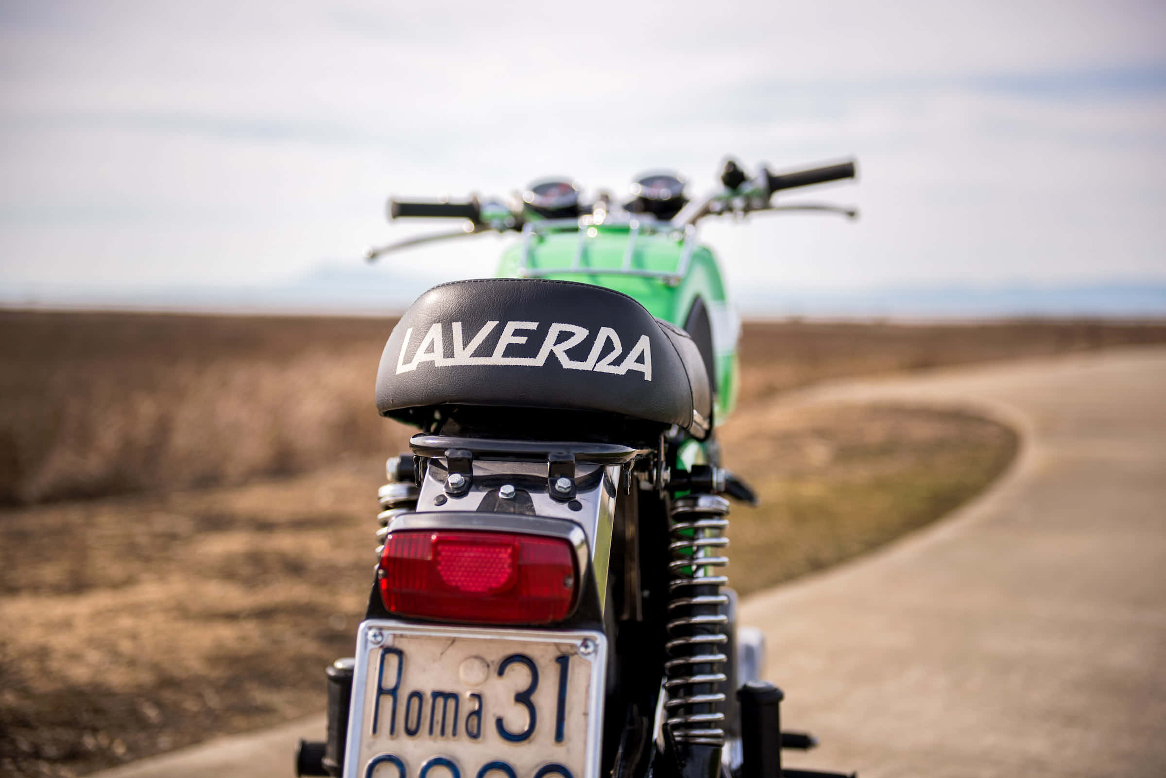 Laverda, vintage green, rural road, Full HD Desktop Wallpaper