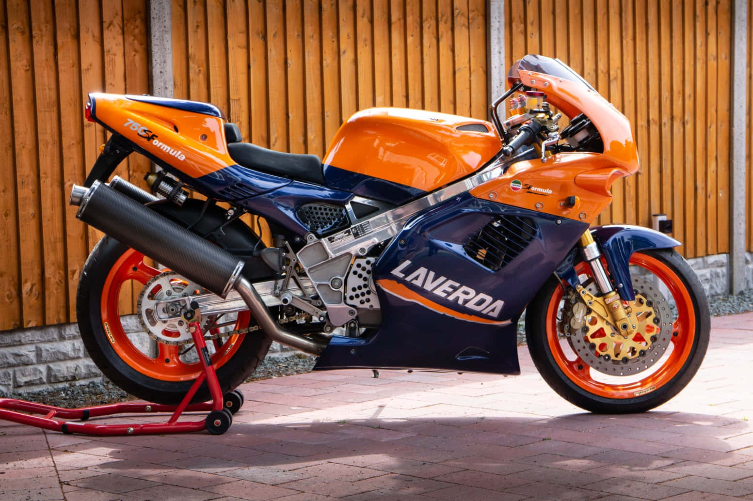 Laverda, orange and blue, gold forks, HD Desktop Wallpaper