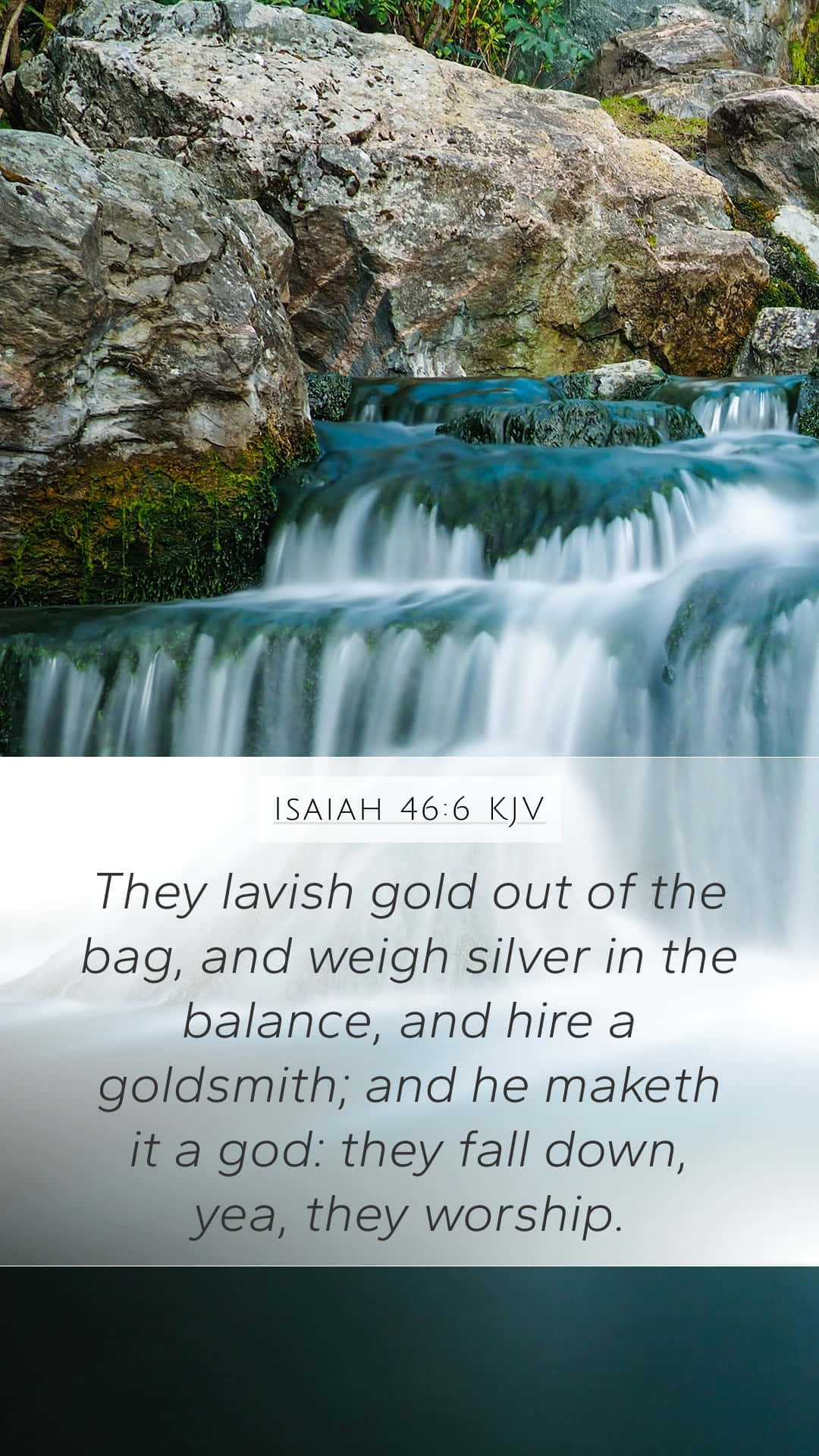 Lavish Waterfalls, mossy gray rocks, biblical verse overlay, Full HD Phone Wallpaper