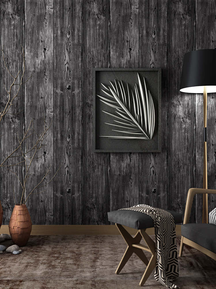 dark wood paneling, silver leaf art piece, black lamp, SD Phone Wallpaper