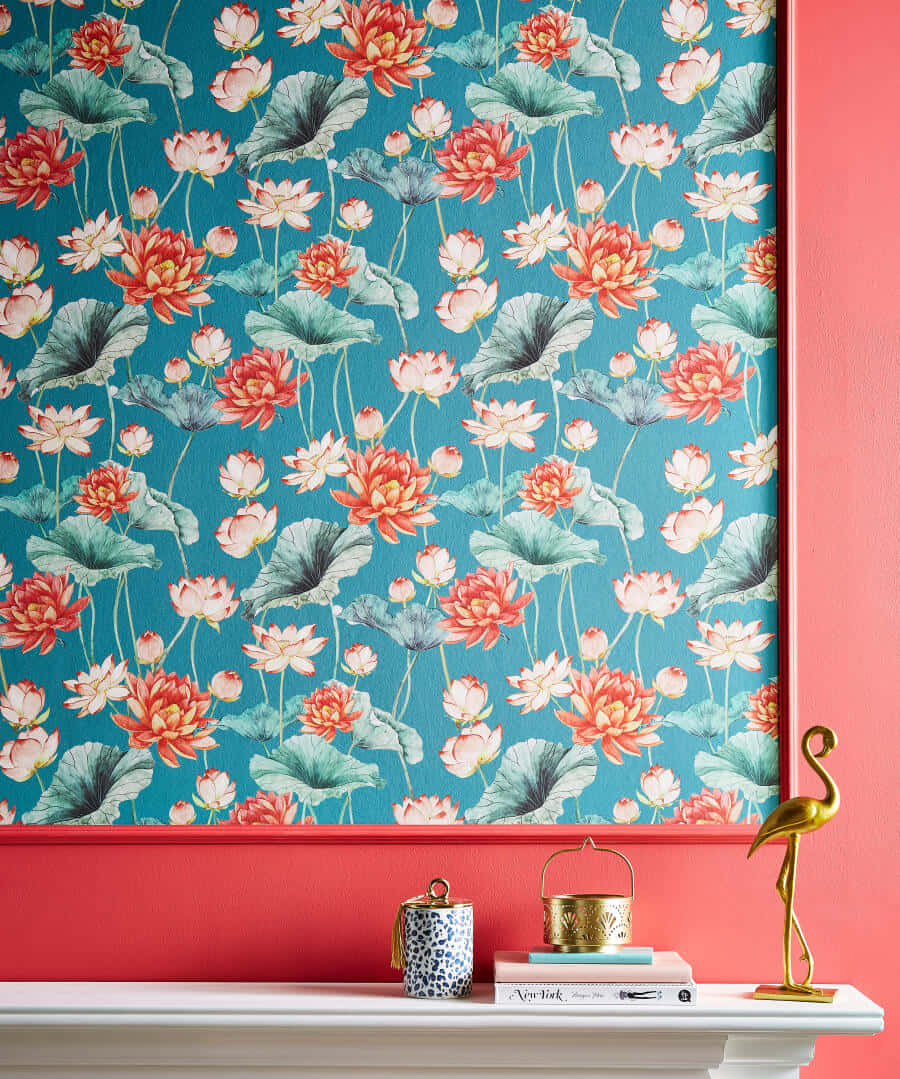 turquoise, coral, white lotus flowers, SD Phone Wallpaper