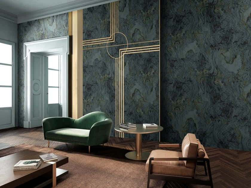 Lavish, dark marbled wallpaper, gold geometric accents, SD Desktop Wallpaper
