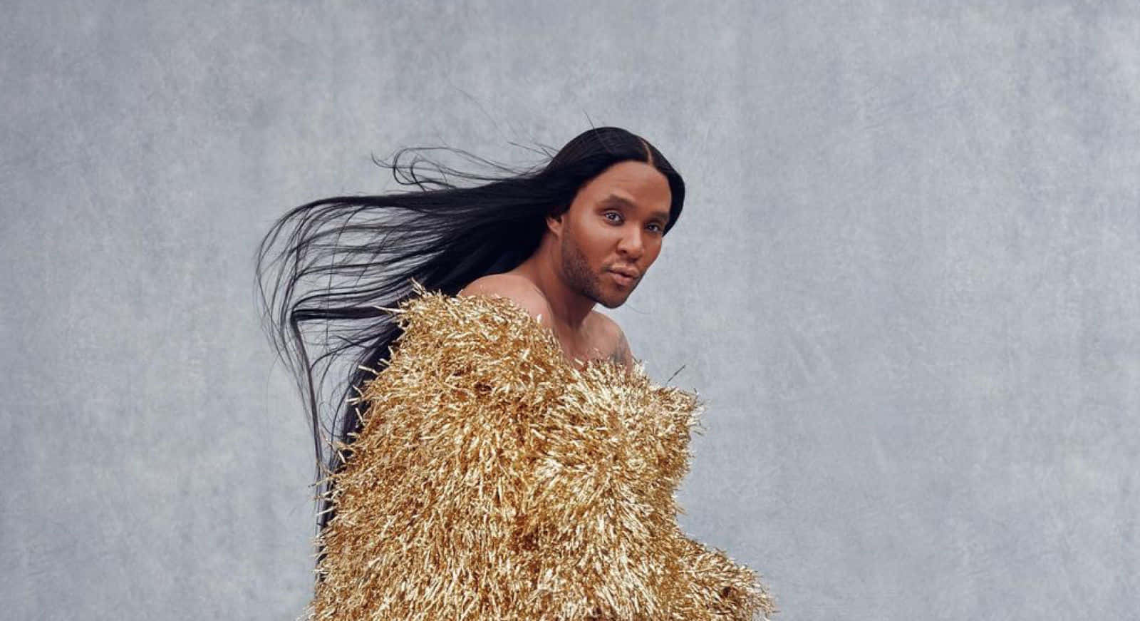 Law Roach, golden textured garment, gray concrete wall, HD Desktop Wallpaper