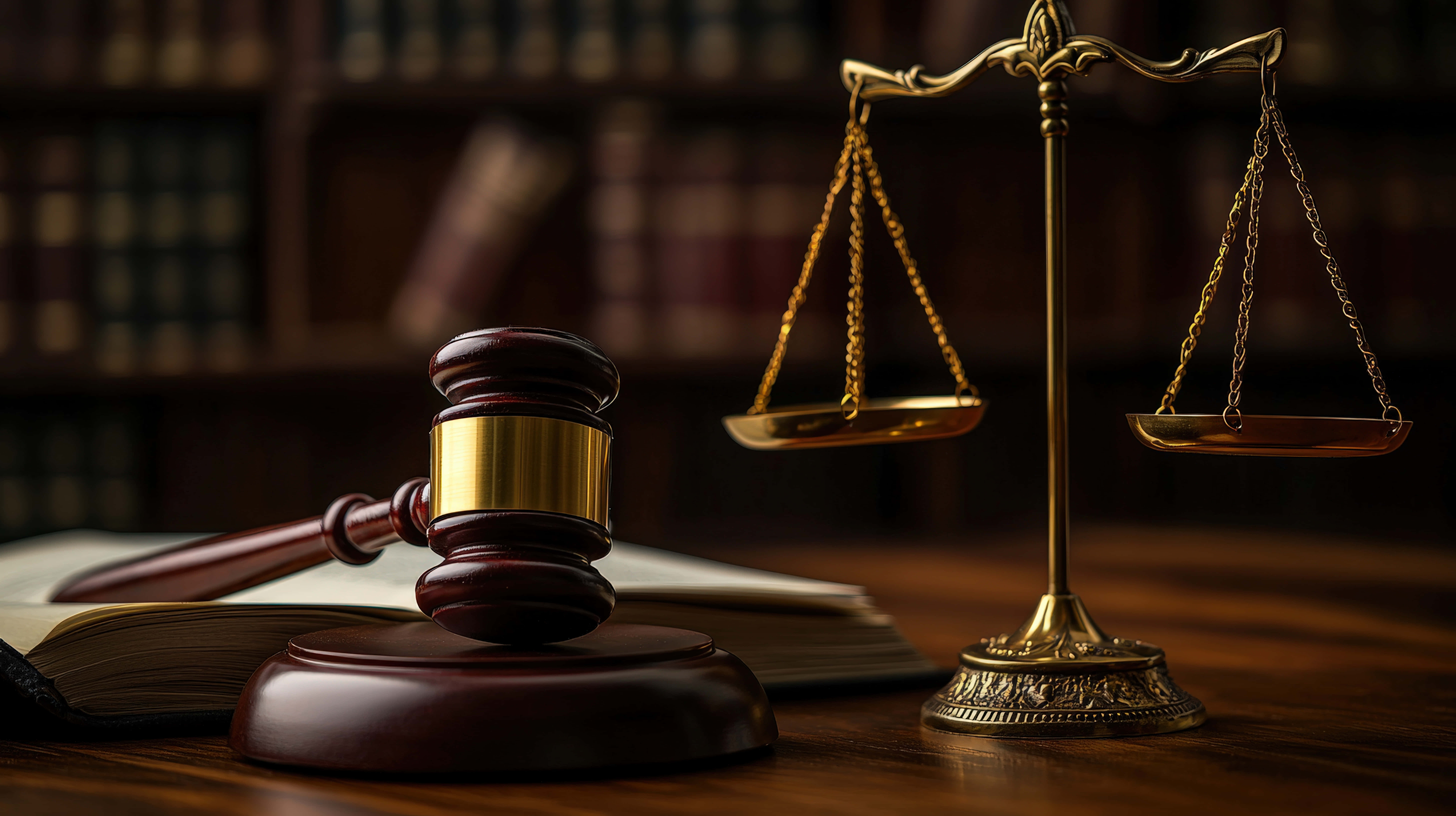 wooden judge's gavel, brass scales of justice, golden scales of justice, 8K Desktop Wallpaper