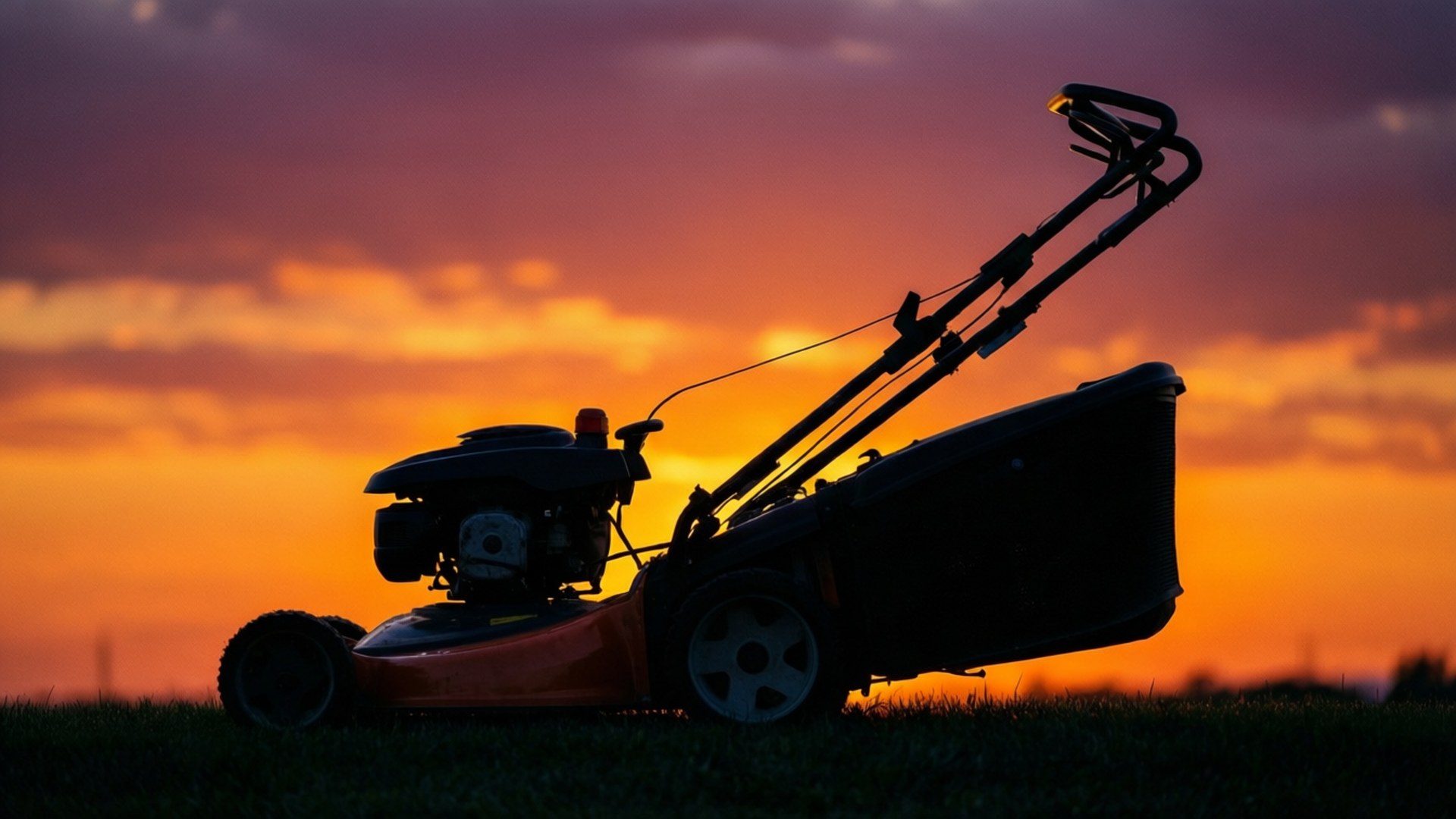 lawn mower, silhouette, sunset, Full HD Desktop Wallpaper