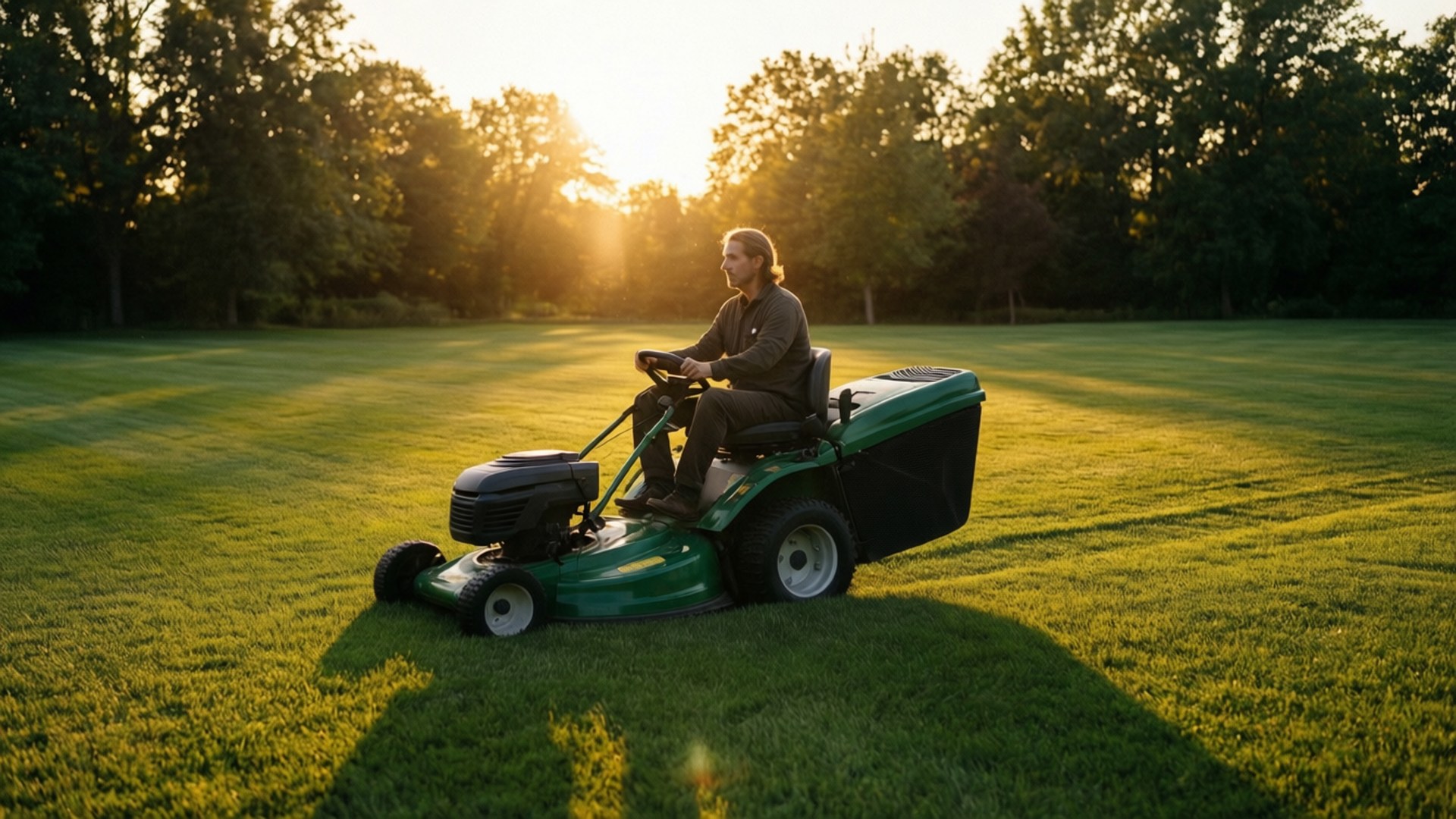 riding mower, sunset, golden hour, Full HD Desktop Wallpaper