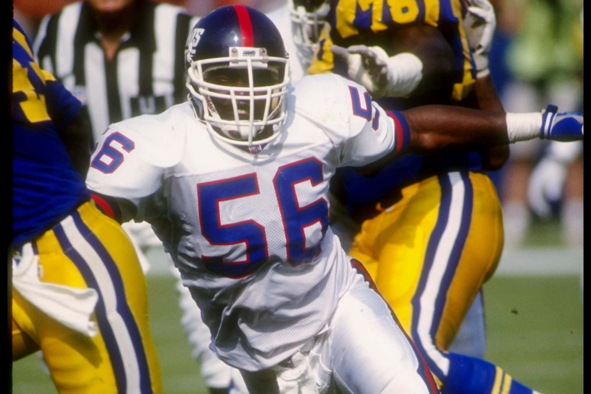 Lawrence Taylor, white jersey number 56, daytime game, Full HD Desktop Wallpaper