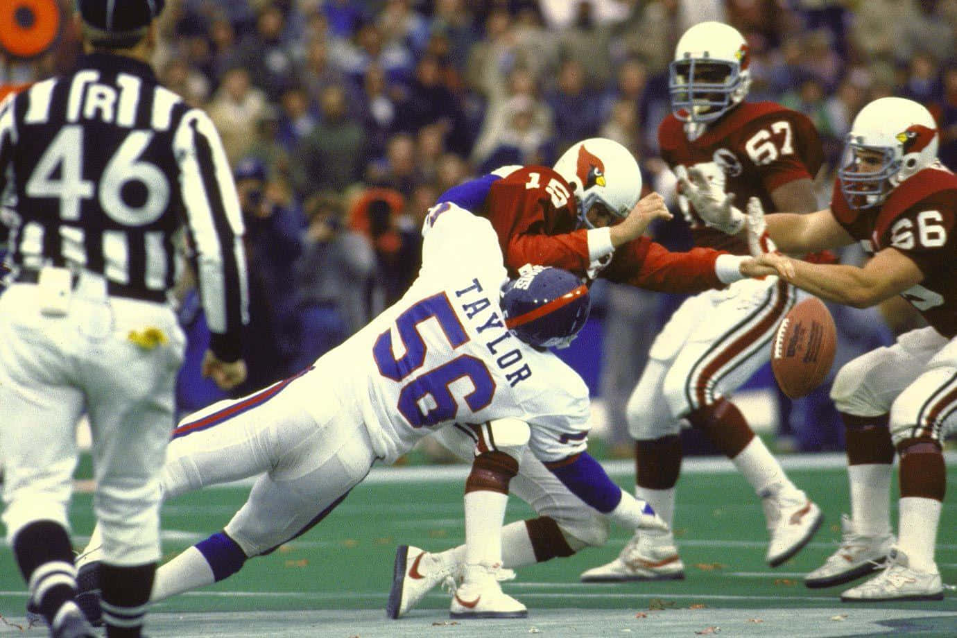 Lawrence Taylor, white jersey number 56, red opponent, HD Desktop Wallpaper