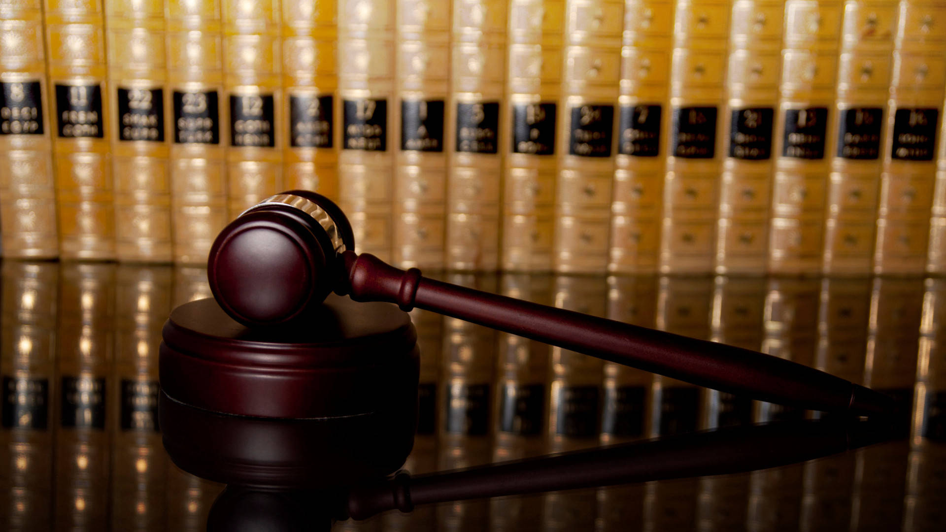 gavel, wooden, golden legal volumes, Full HD Desktop Wallpaper