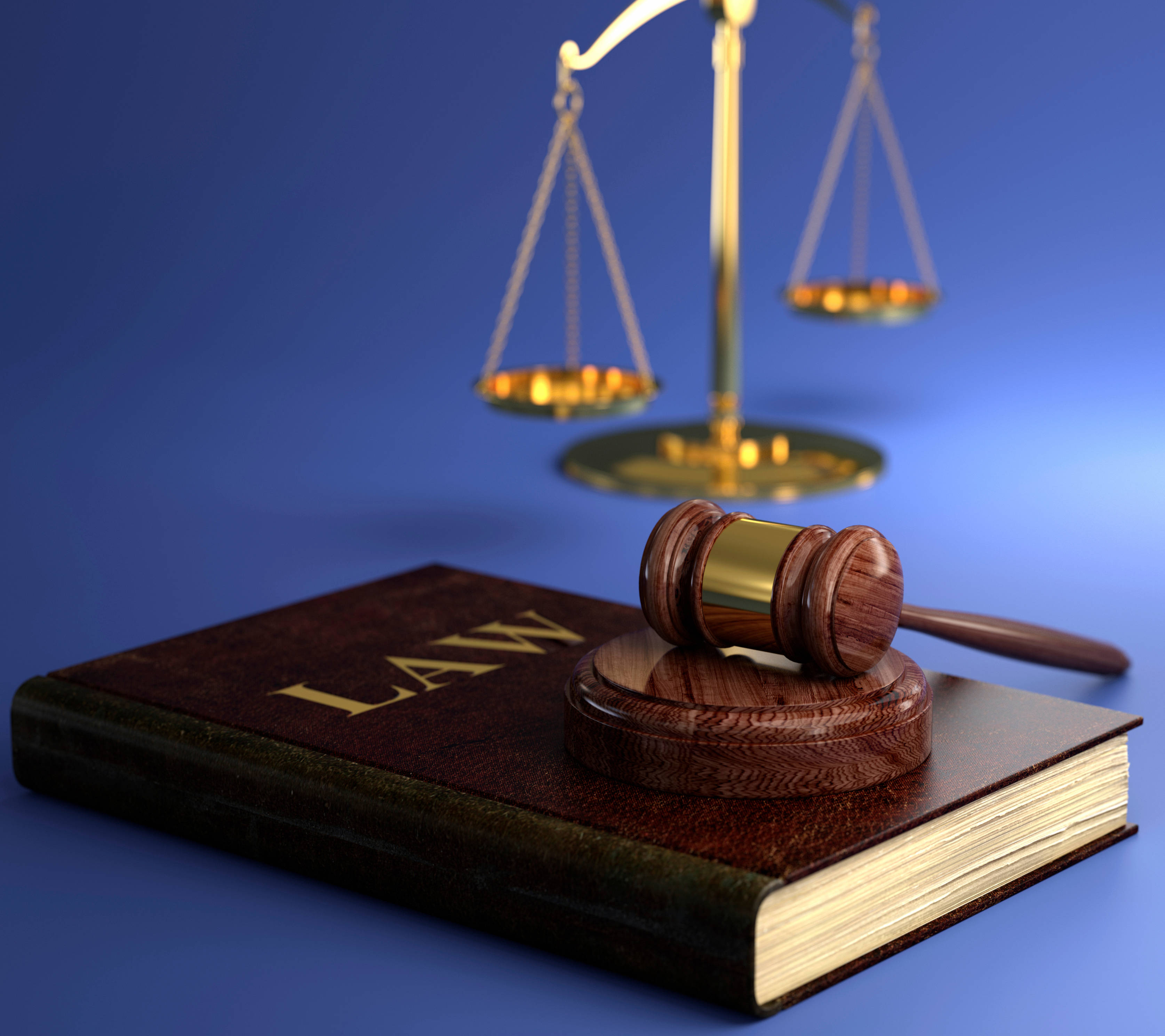 wooden gavel, leather-bound law book, golden scales of justice, 2K Desktop Wallpaper