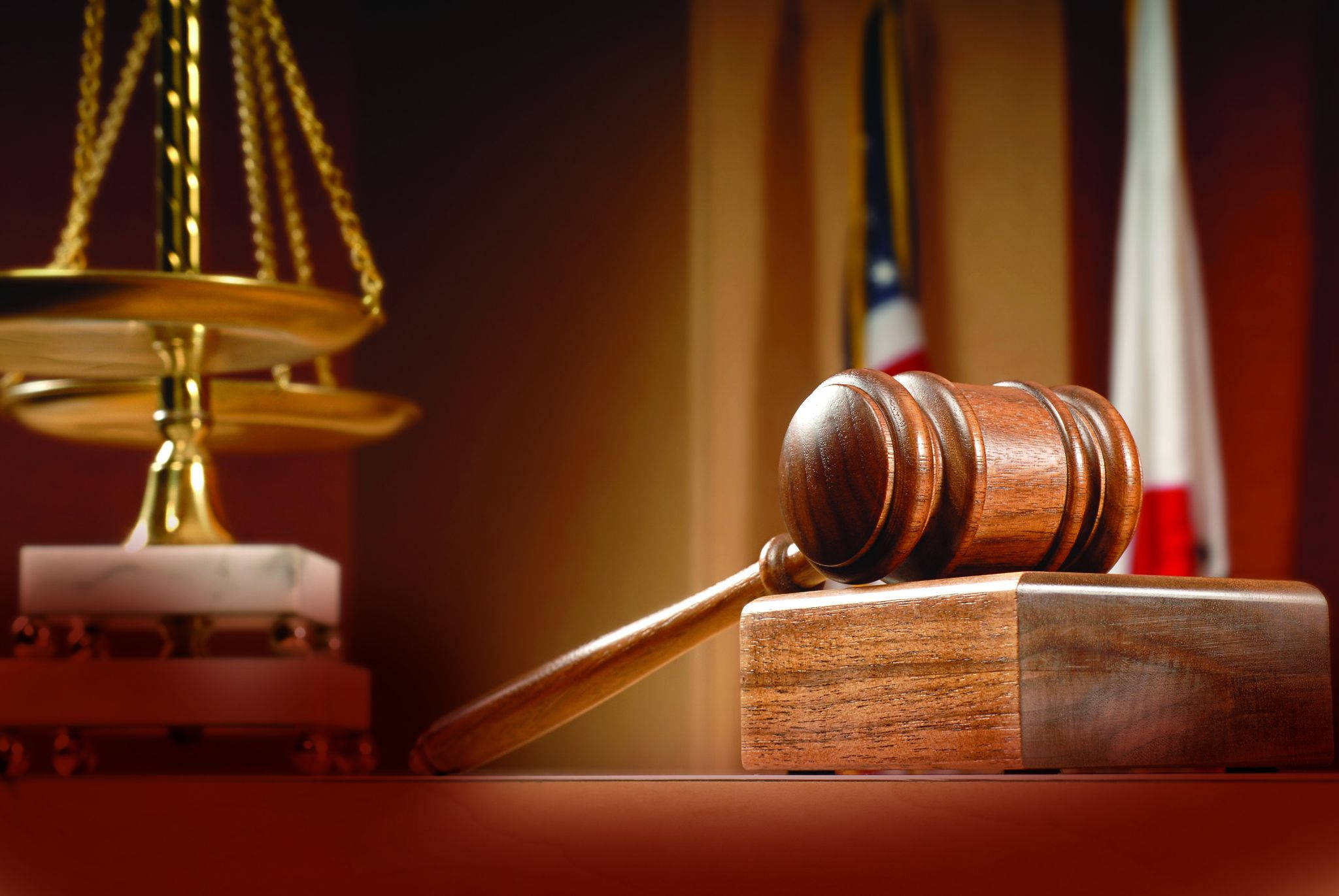 wooden gavel, golden scale of justice, courtroom setting, Full HD Desktop Wallpaper
