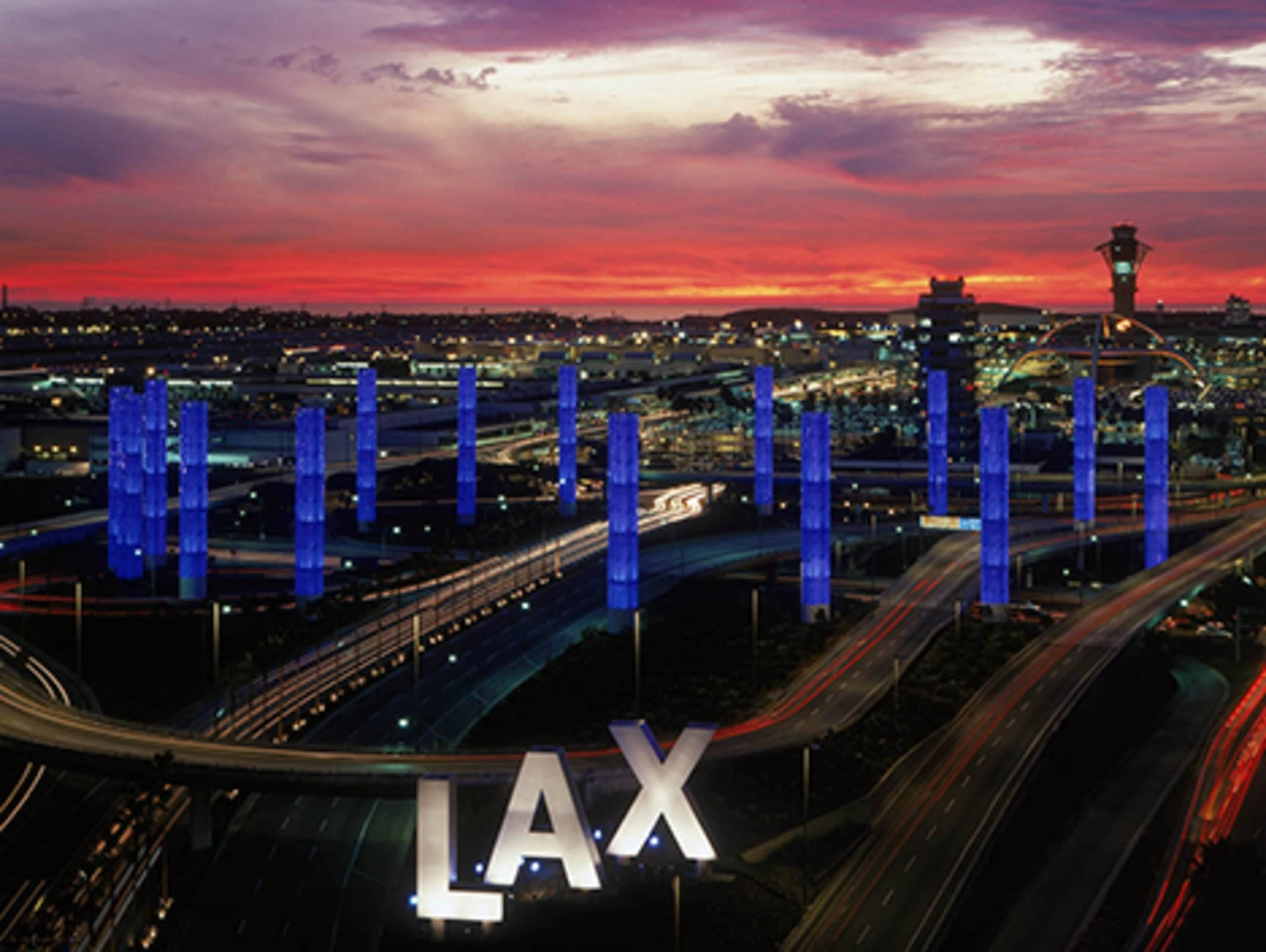LAX, sunset sky, aerial view, 2K Desktop Wallpaper