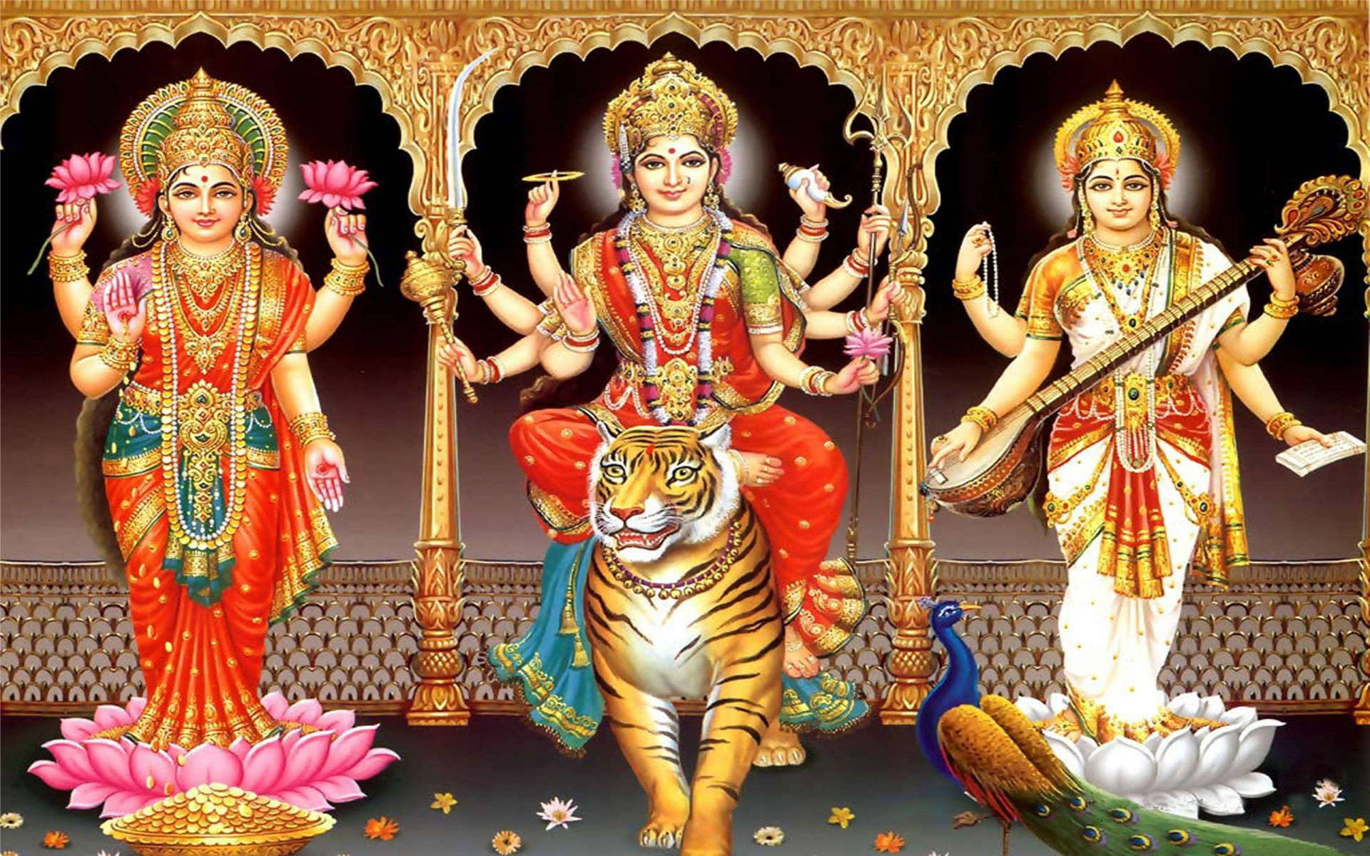Laxmi, Ganesh, Saraswati, Full HD Desktop Wallpaper