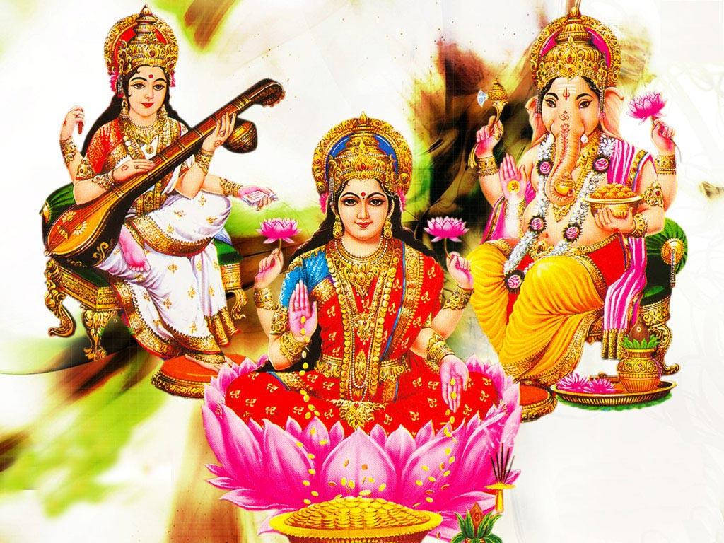 Laxmi, Ganesh, Saraswati, SD Desktop Wallpaper