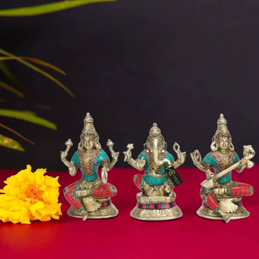 Laxmi, Ganesh, Saraswati, SD Desktop Wallpaper