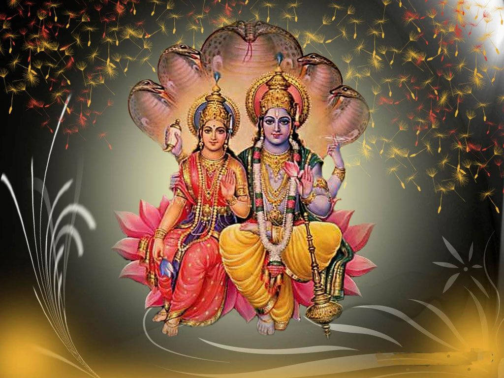 Laxmi Narayan, pink lotus, multi-headed serpent, SD Desktop Wallpaper