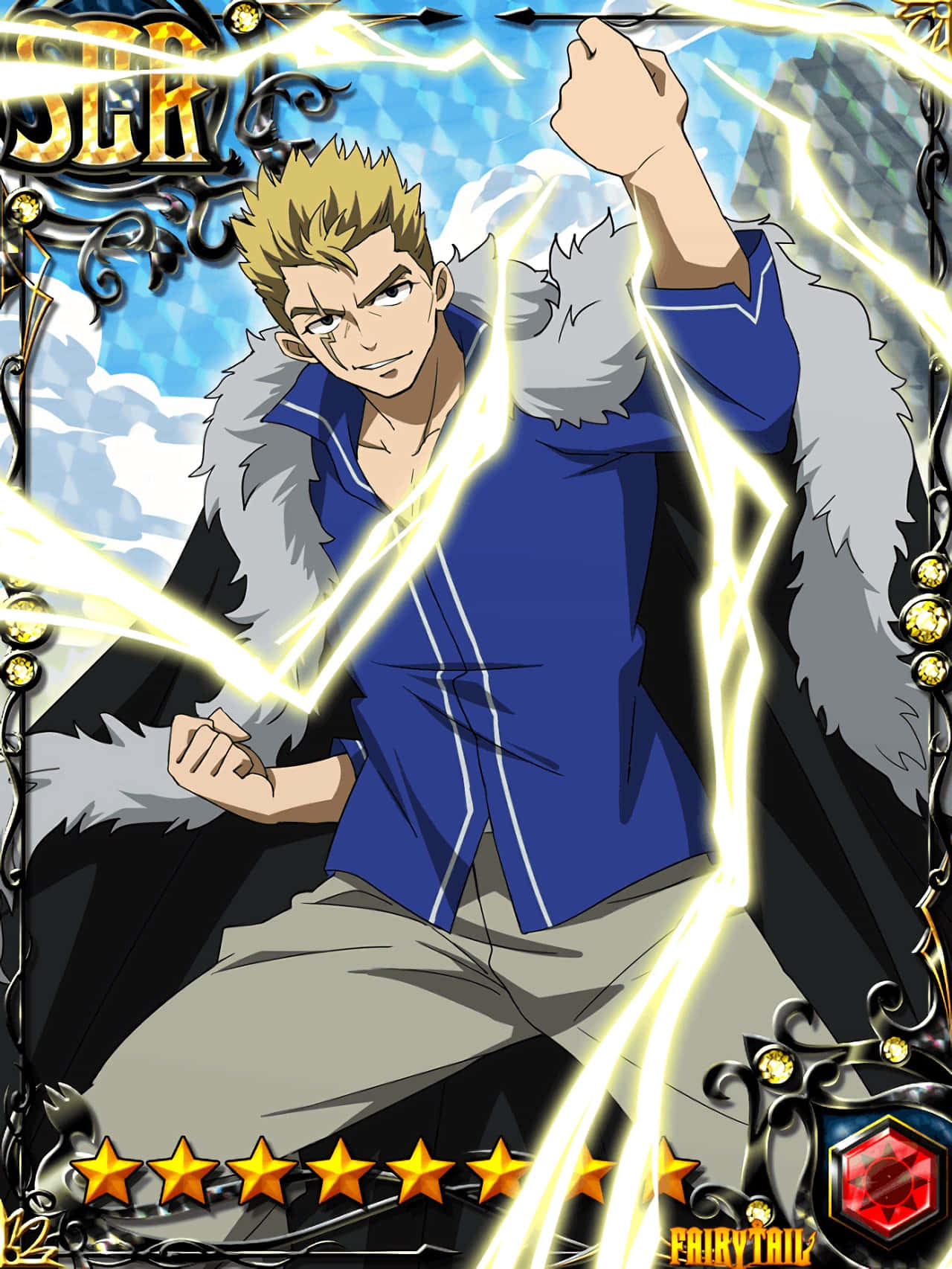 Laxus Dreyar, blue shirt, fur-lined coat, HD Phone Wallpaper