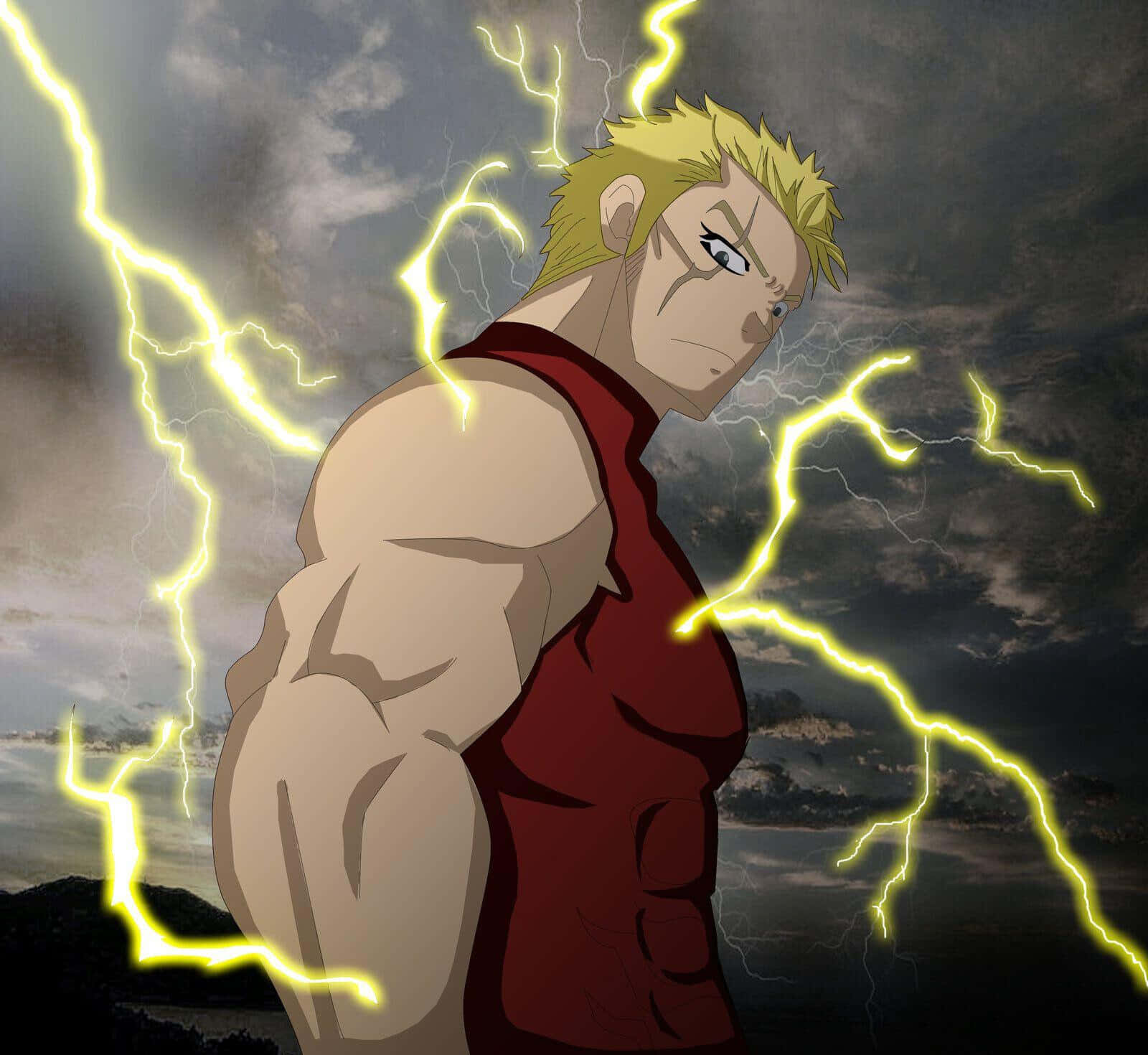 Laxus Dreyar, spiky blonde hair, bright yellow lightning, HD Desktop Wallpaper