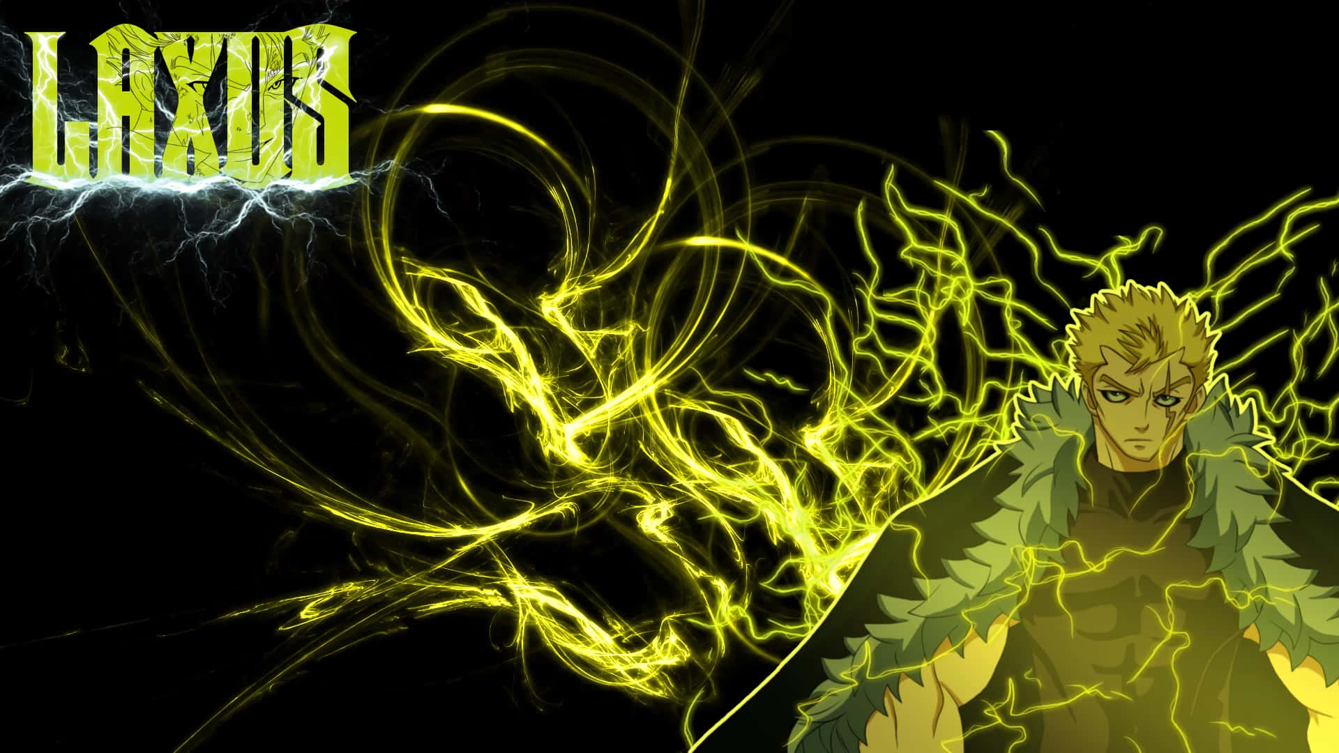 Laxus Dreyar, spiky blonde hair, glowing green energy, Full HD Desktop Wallpaper