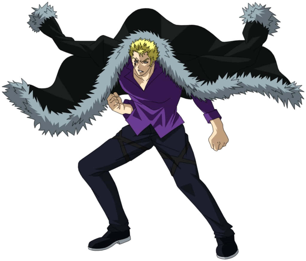 Laxus Dreyar, spiky blonde hair, black fur-lined cape, SD Desktop Wallpaper