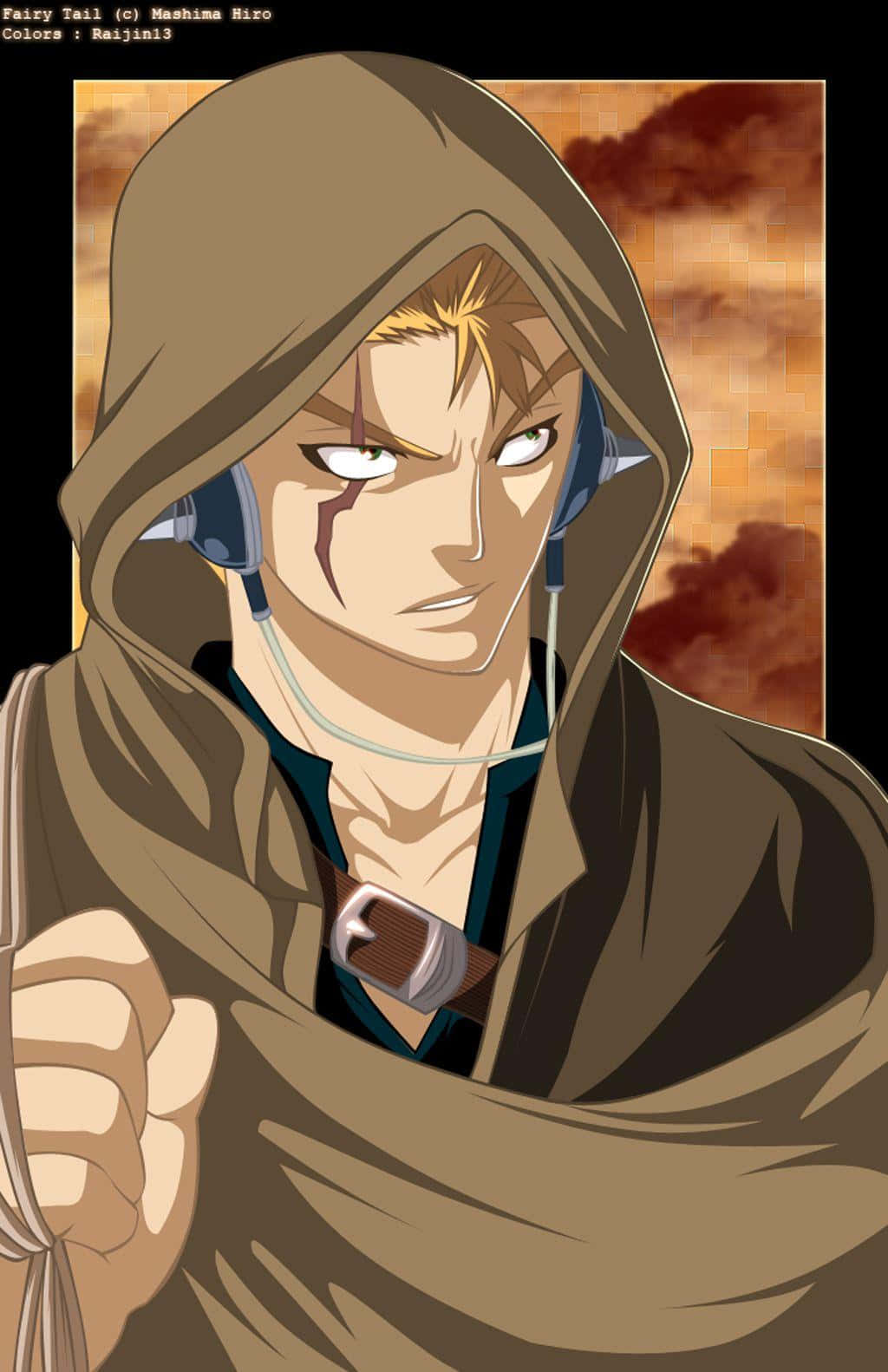 Laxus Dreyar, brown hooded cloak, fiery sunset sky, HD Phone Wallpaper