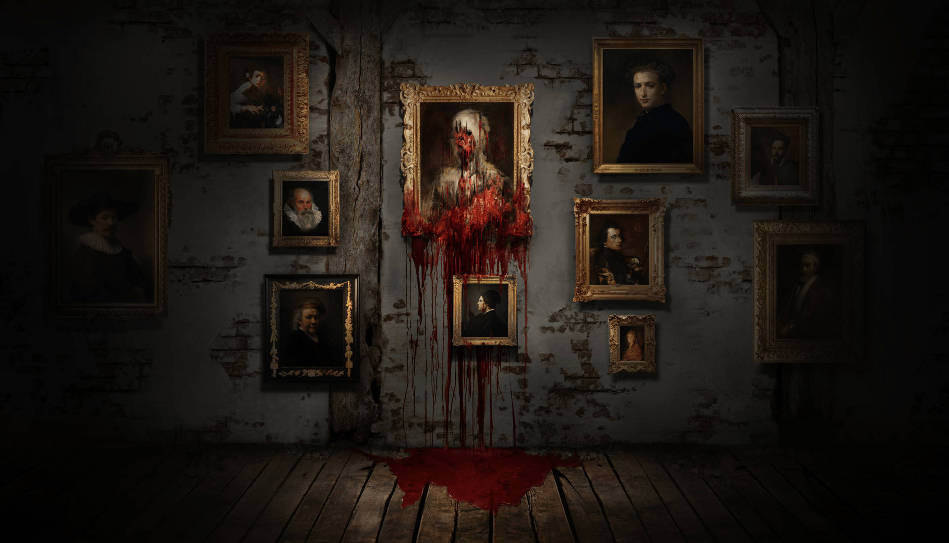 Layers Of Fear, cracked walls, vintage portraits, Full HD Desktop Wallpaper