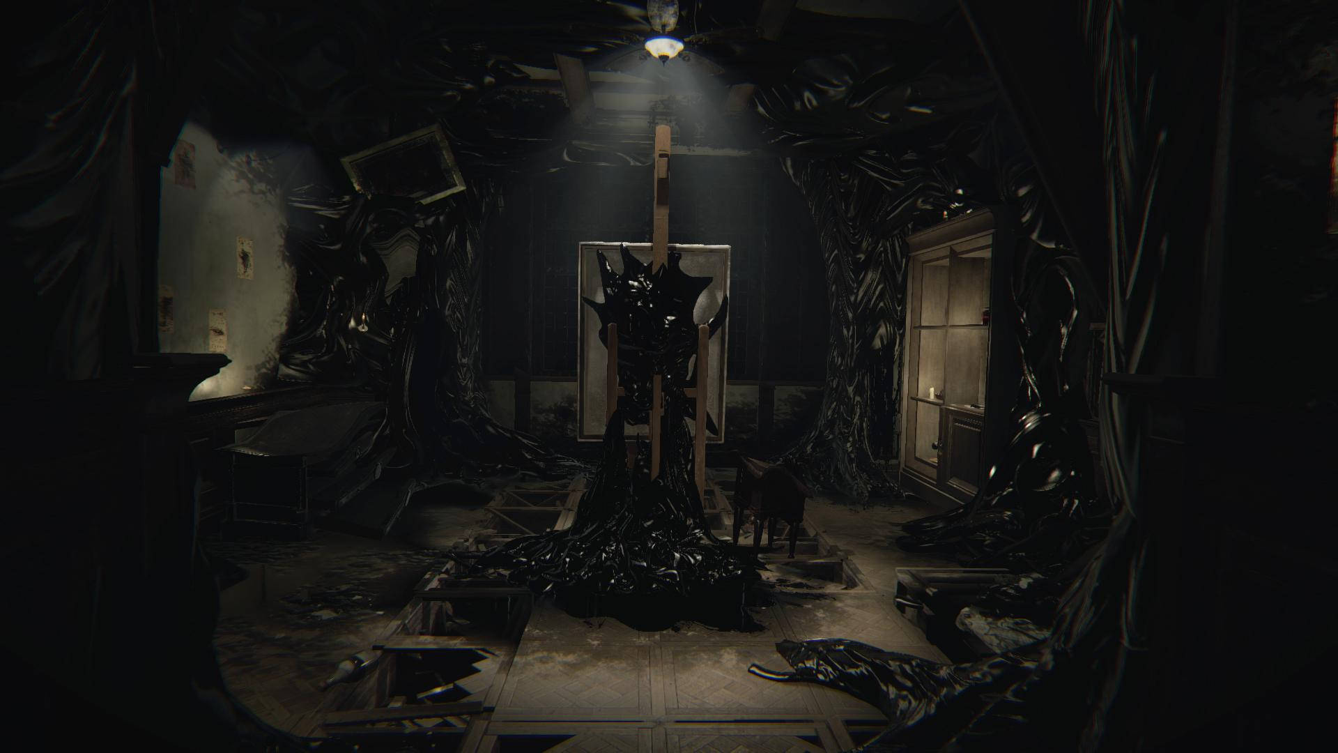 Layers Of Fear, black liquid, central black organic sculpture, Full HD Desktop Wallpaper